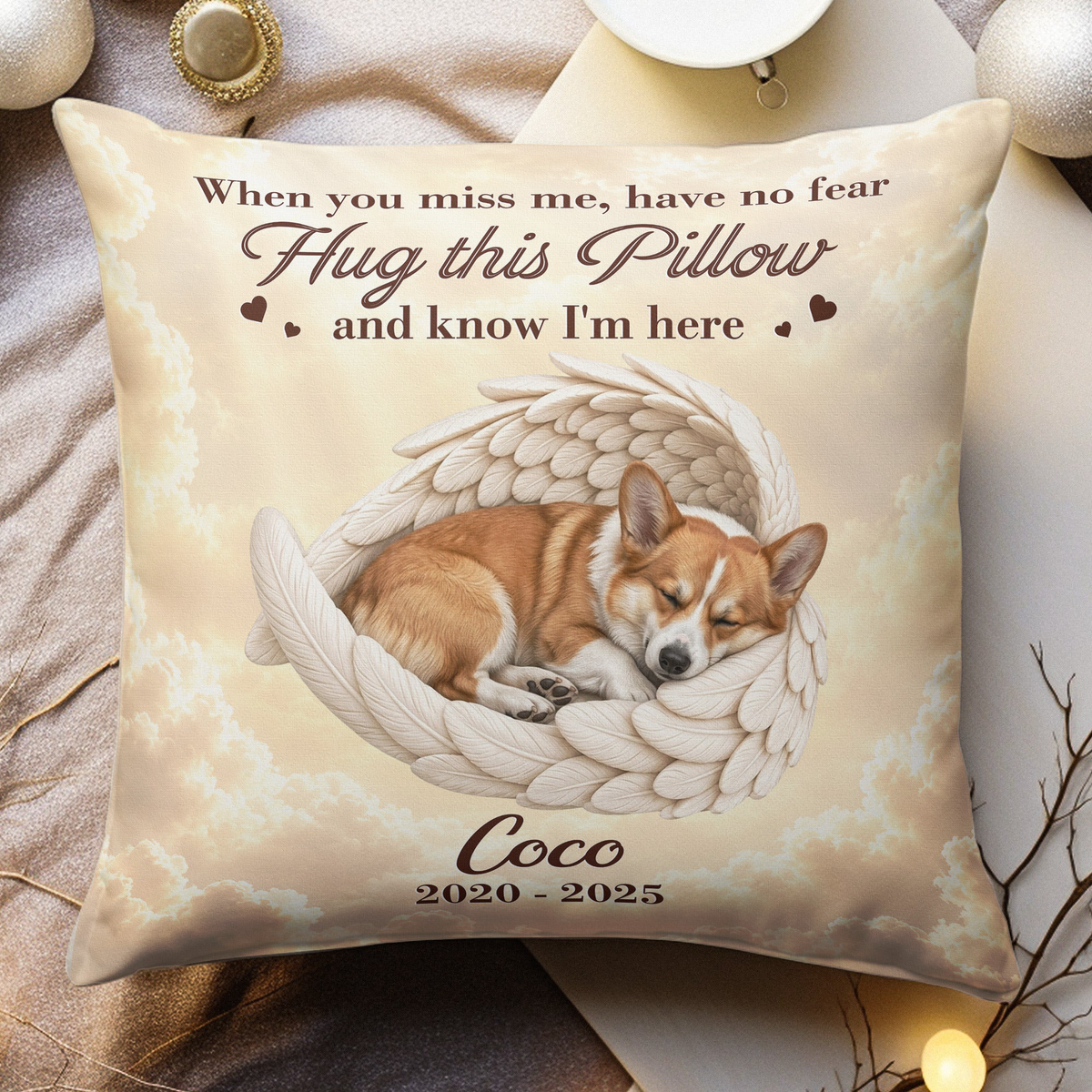 Custom Pet Angel Wings Hug This Pillow & Know I'm Here - Personalized Pillow