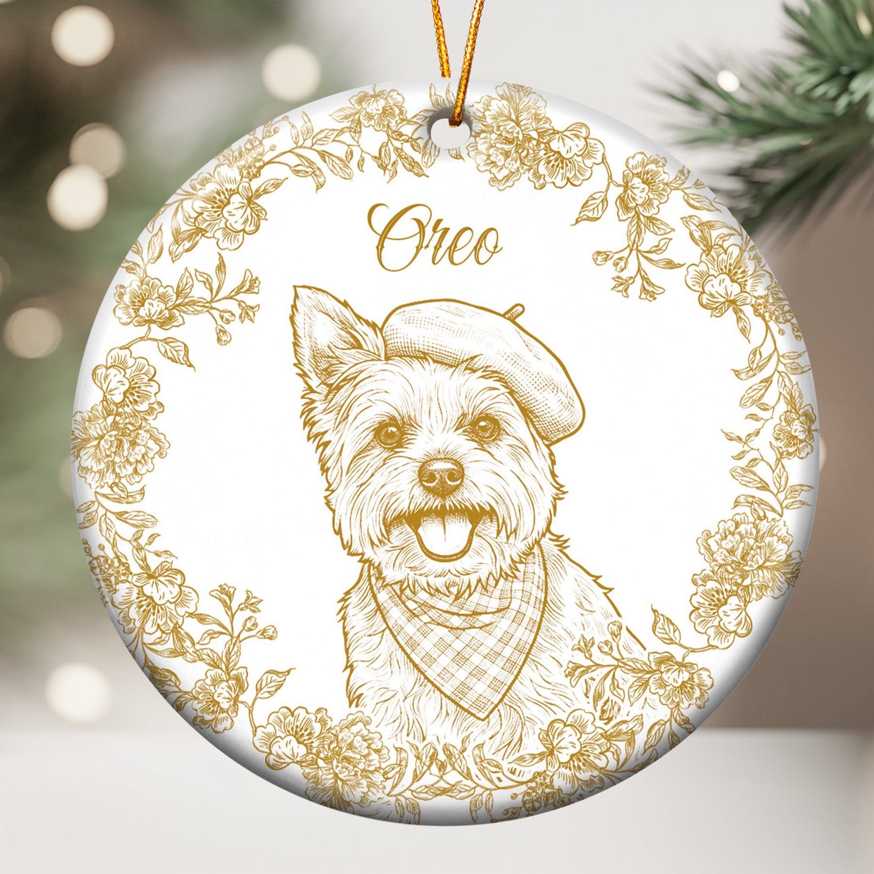 Custom Pet Photo Sketch Line Art Chrismtas Tree Decor For Pet Lovers - Personalized Ornament
