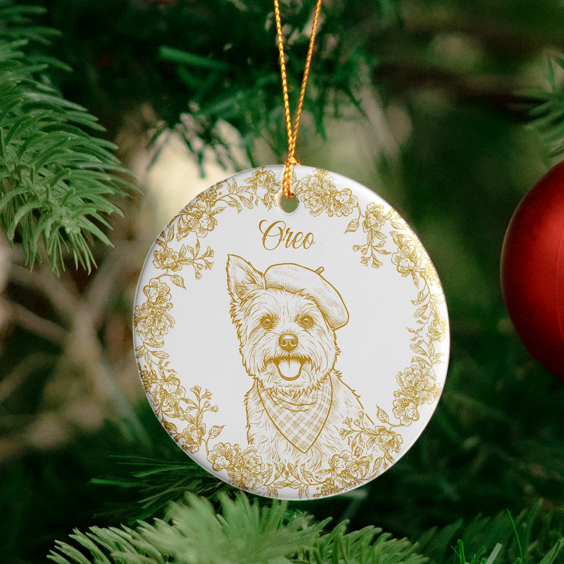 Custom Pet Photo Sketch Line Art Chrismtas Tree Decor For Pet Lovers - Personalized Ornament