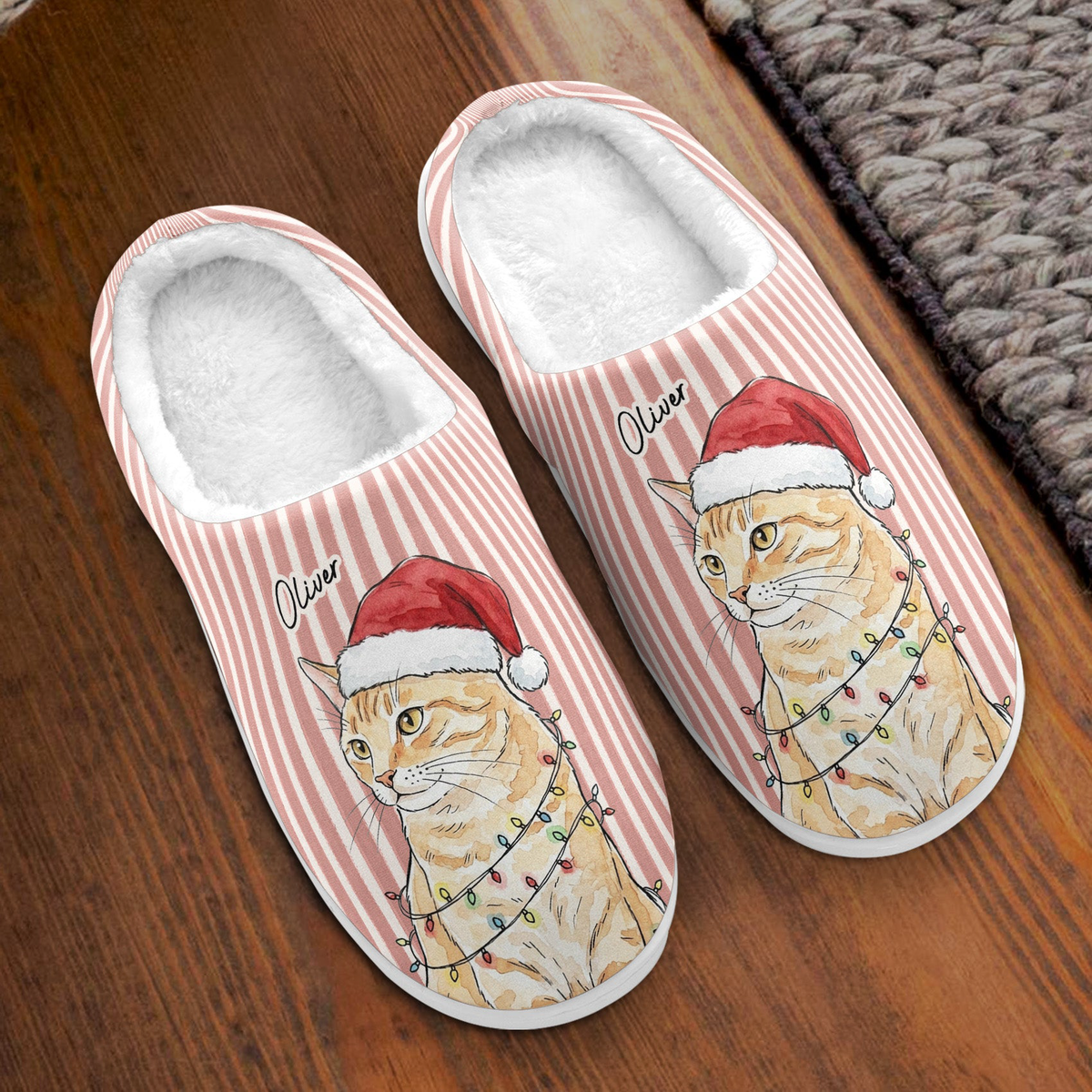 Custom Pet Photo Watercolor Art Christmas Gift For Pet Lovers - Personalized Slippers