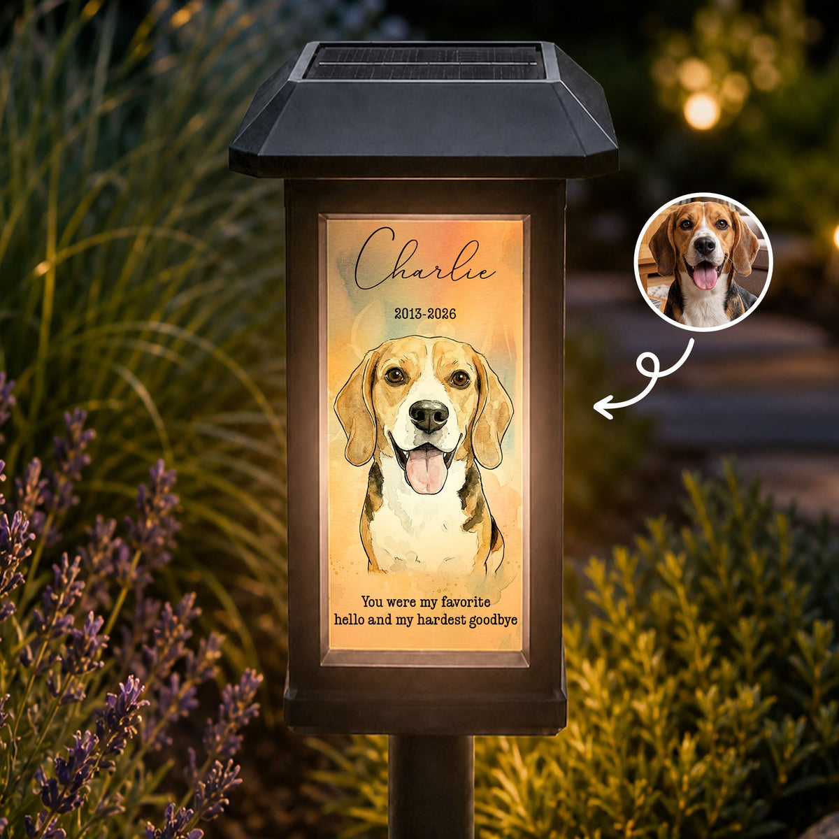 Custom Pet Photo Watercolor Art - Personalized Solar Garden Light