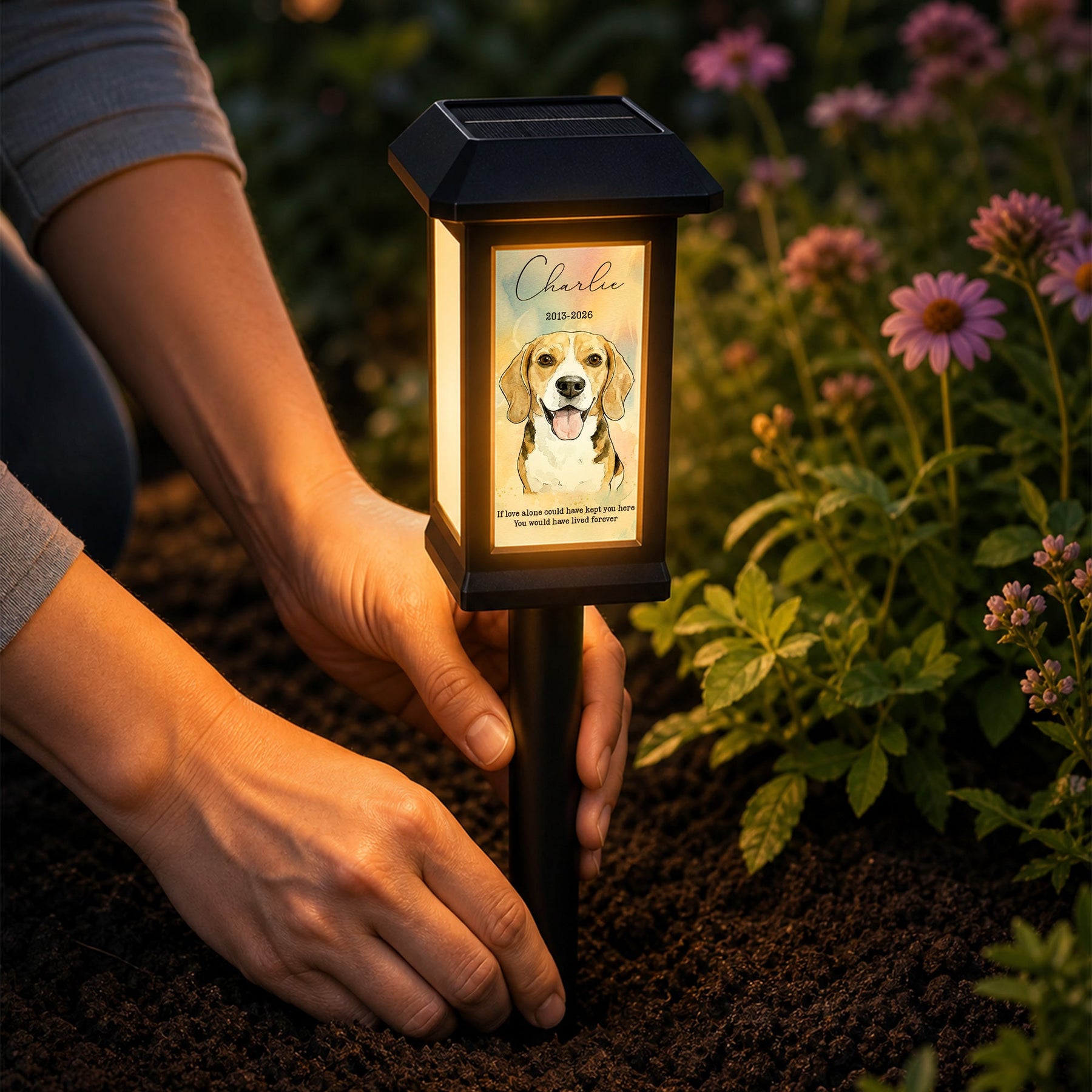 Custom Pet Photo Watercolor Art - Personalized Solar Garden Light