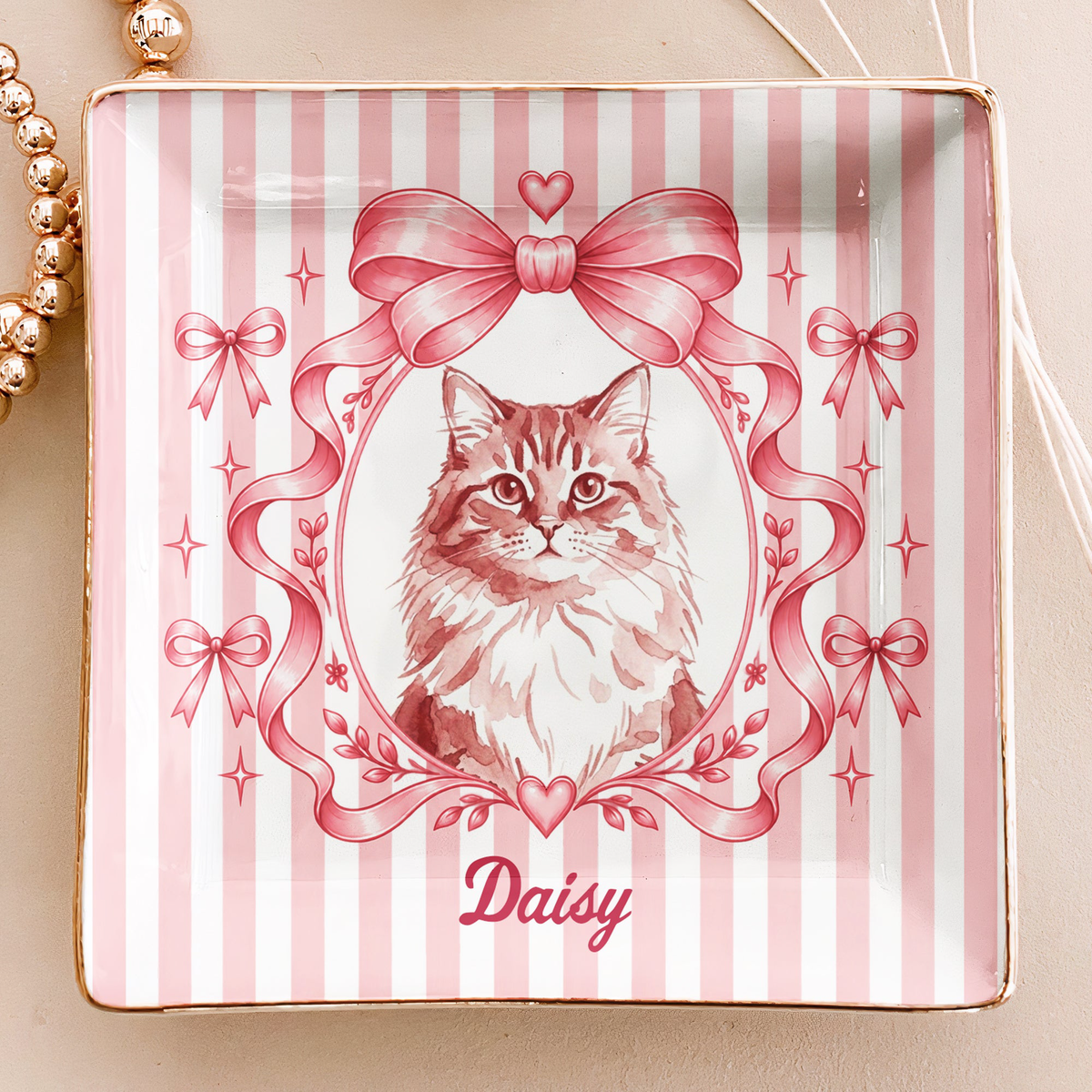Custom Pet Portrait Coquette Tray, Dog Cat Pet Lover Gift For Her, Pet Memorial Keepsake - Personalized Jewelry Dish