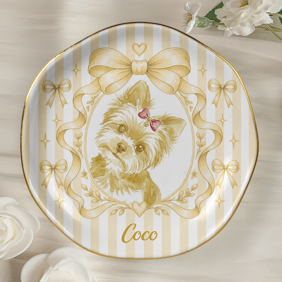 Custom Pet Portrait Coquette Tray, Dog Cat Pet Lover Gift For Her, Pet Memorial Keepsake - Personalized Jewelry Dish