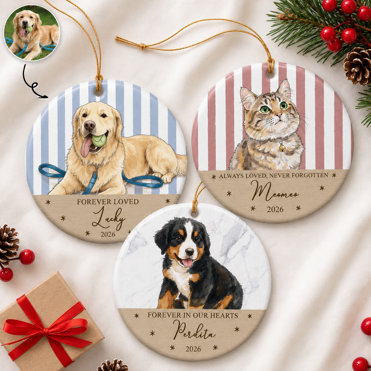 Custom Pet Portrait Memorial, Pet Loss Gift For Pet Lovers - Personalized Ornament