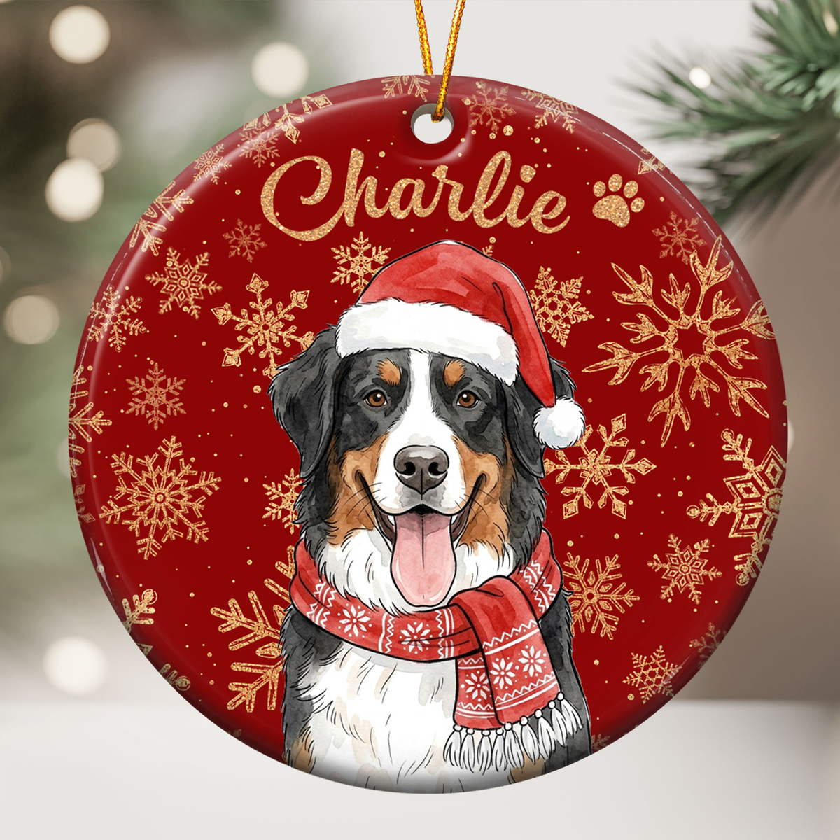 Custom Pet Portrait Watercolor Art Snowflake Christmas - Personalized Ornament