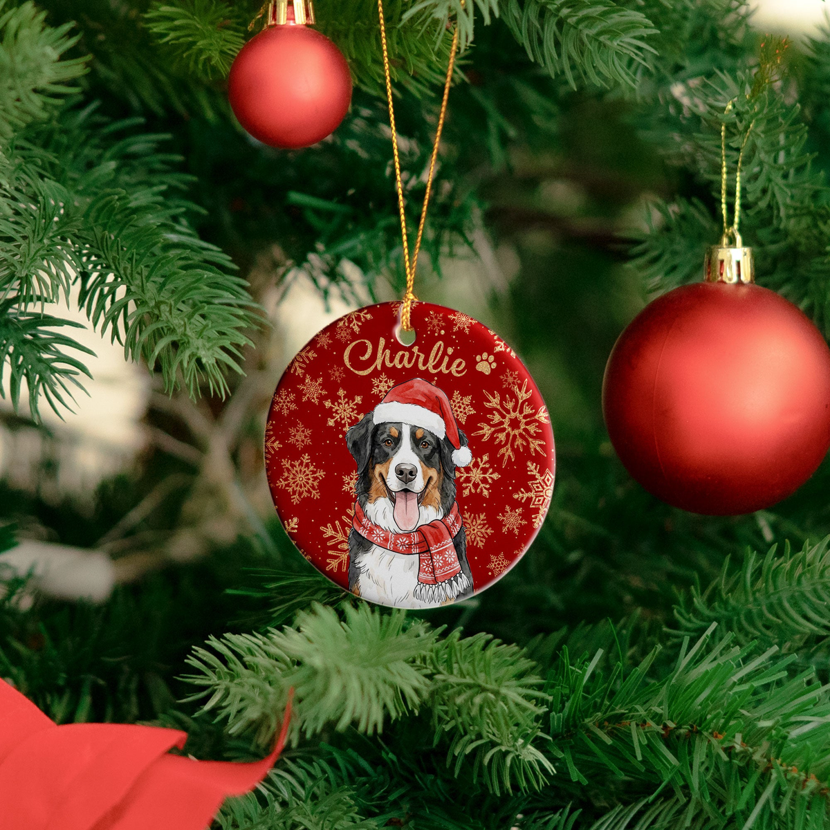 Custom Pet Portrait Watercolor Art Snowflake Christmas - Personalized Ornament