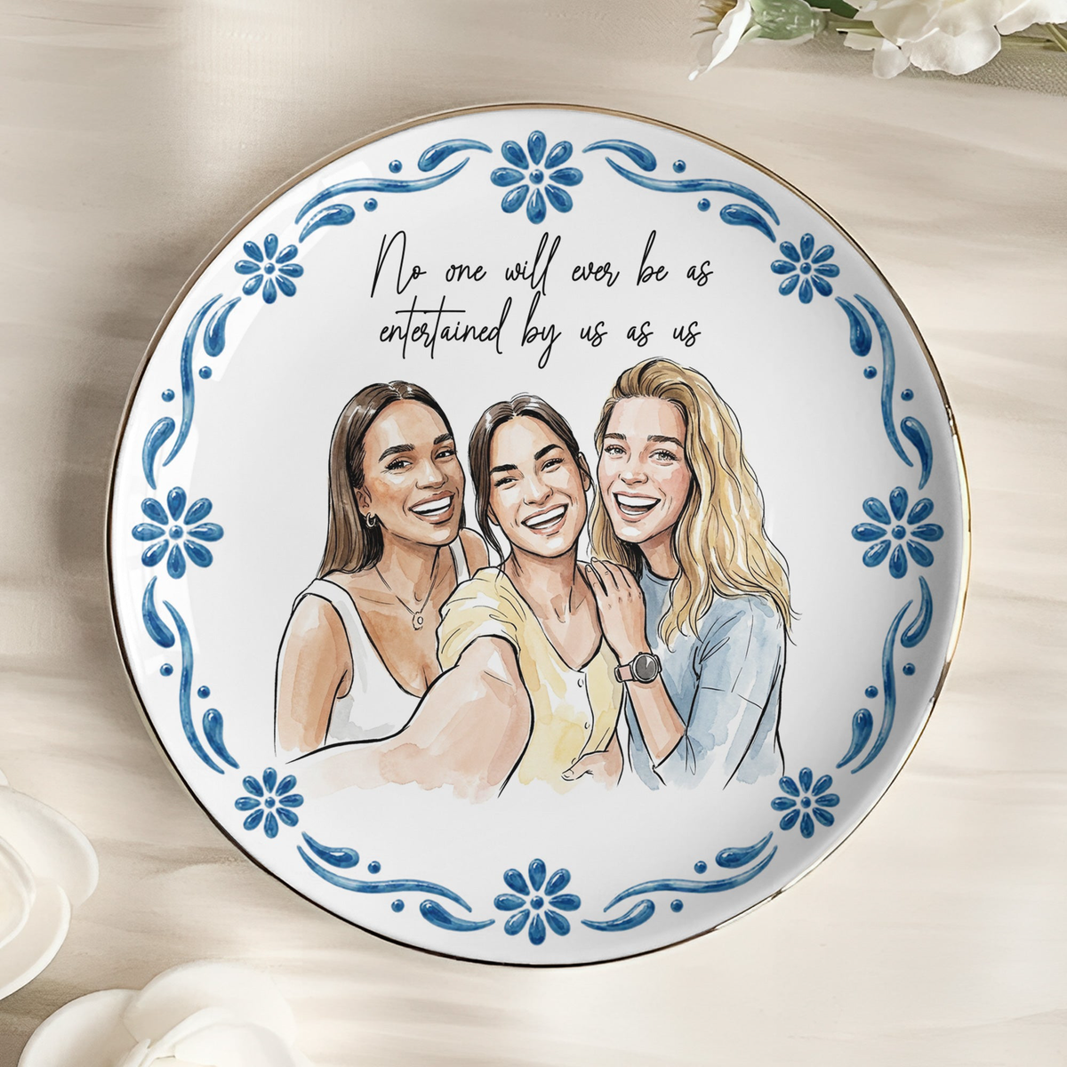 Custom Photo Best Friends Watercolor Gifts For Her, BFF, Sisters - Personalized Jewelry Dish