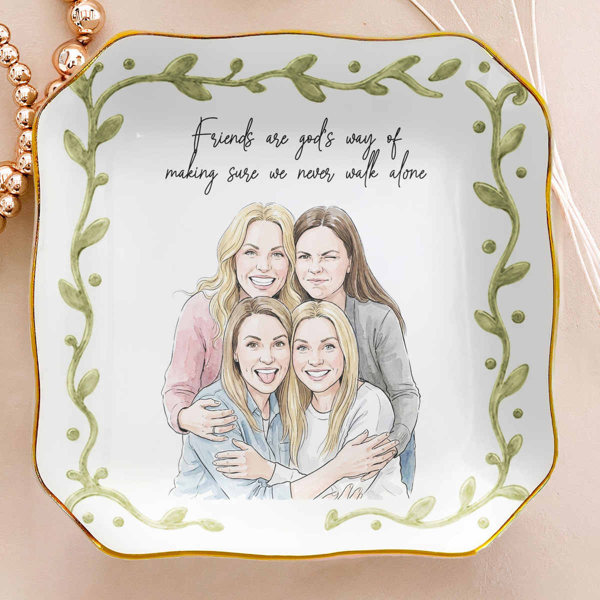 Custom Photo Best Friends Watercolor Gifts For Her, BFF, Sisters - Personalized Jewelry Dish