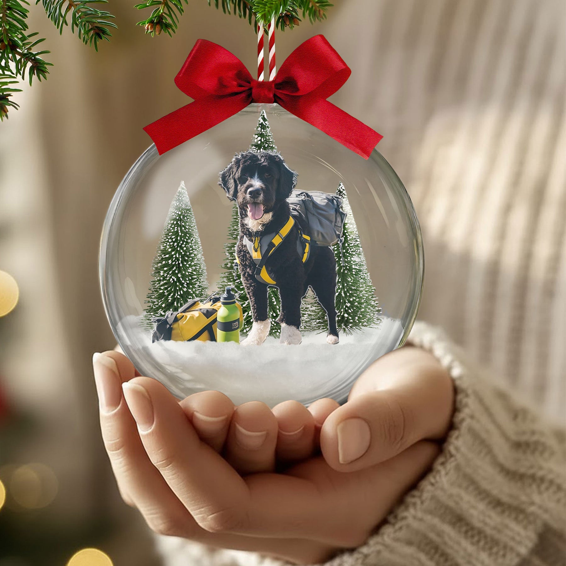 Custom Photo Hiking Snow Ball Ornament, Gift For Hiking Trekking Lover, Mountain Hiking Gift For Hiker, Mountain Climber - Personalized Ornament