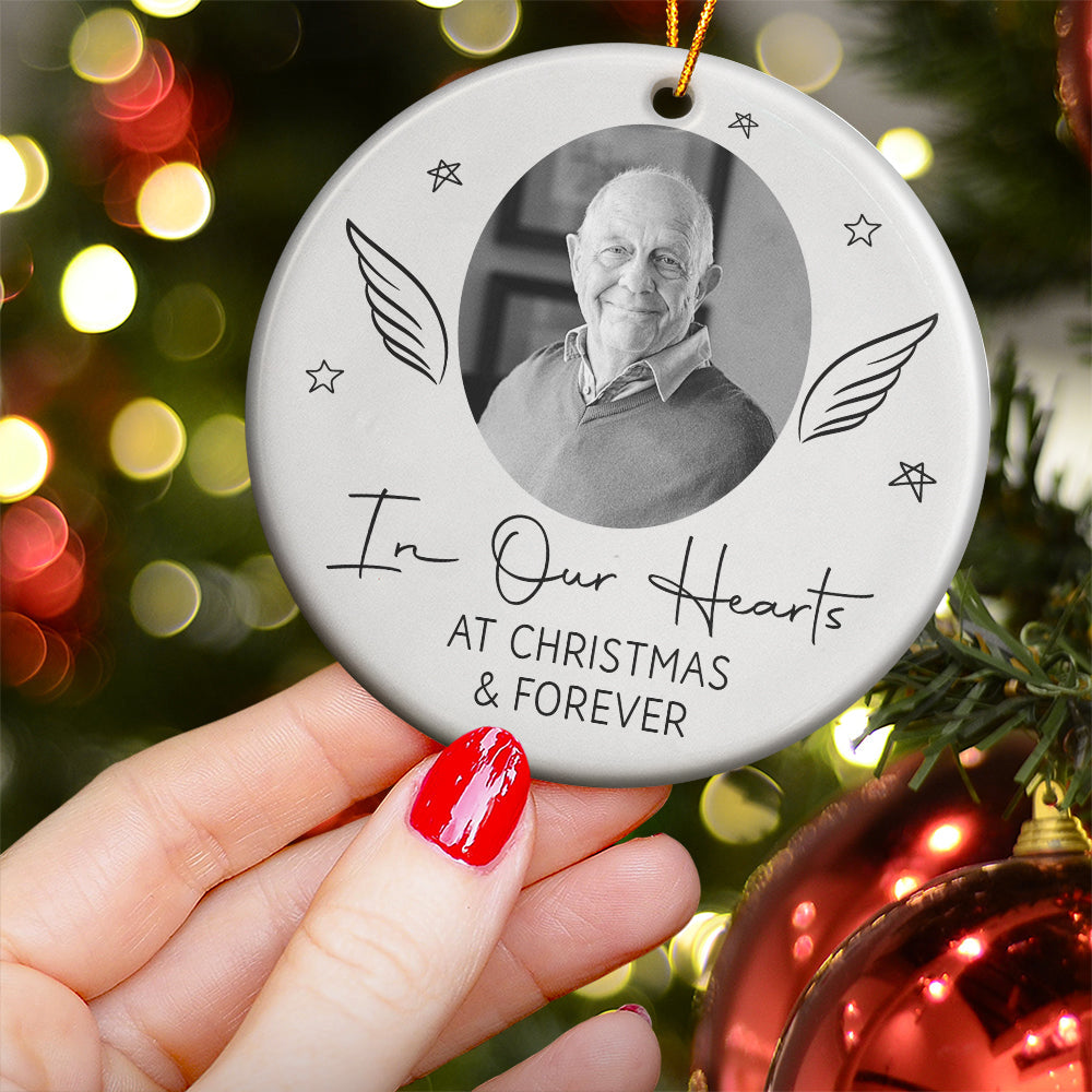 Custom Photo Memorial Gifts In Our Hearts At Christmas & Forever - Personalized Ornament