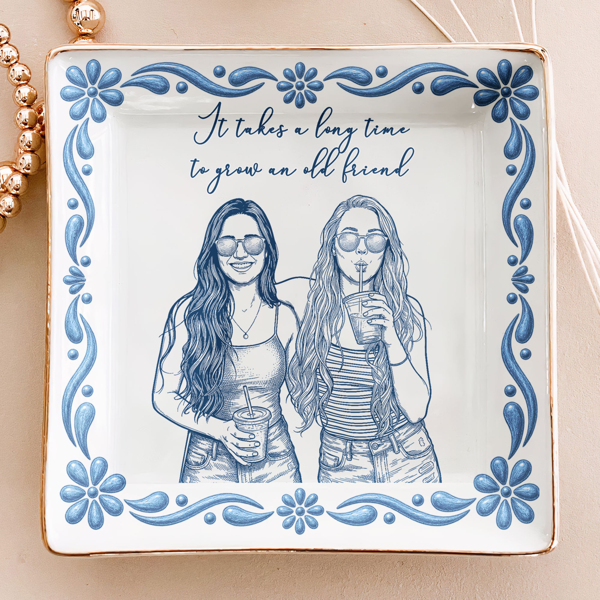 Custom Photo Sketch Art Friendship Gifts For Her, Best Friends, Thank You Gifts - Persoanlized Jewelry Dish