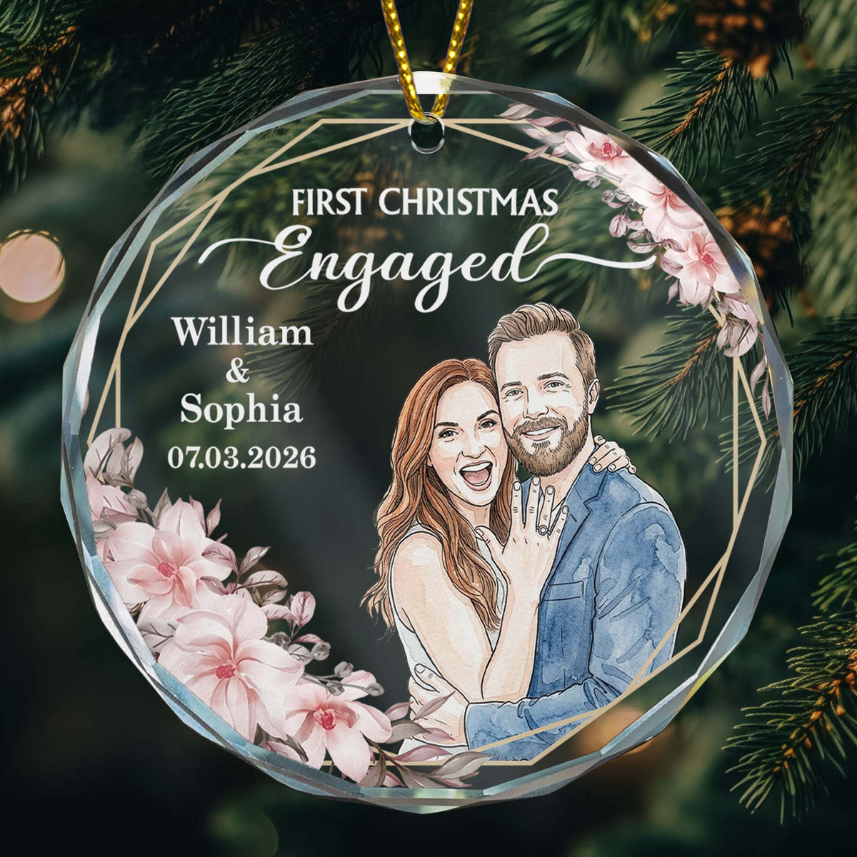 Custom Photo Watercolor Art First Christmas As Mr & Mrs Couple Gifts - Personalized Ornament