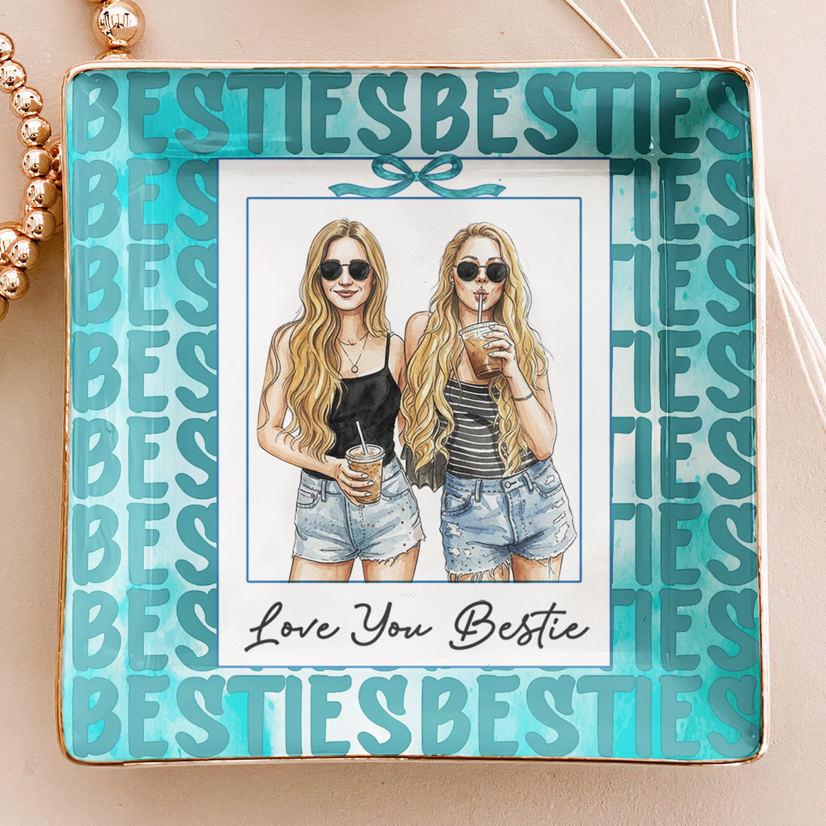Custom Photo Watercolor Art Polaroid Frame Friendship Gifts For Her - Personalized Jewelry Dish