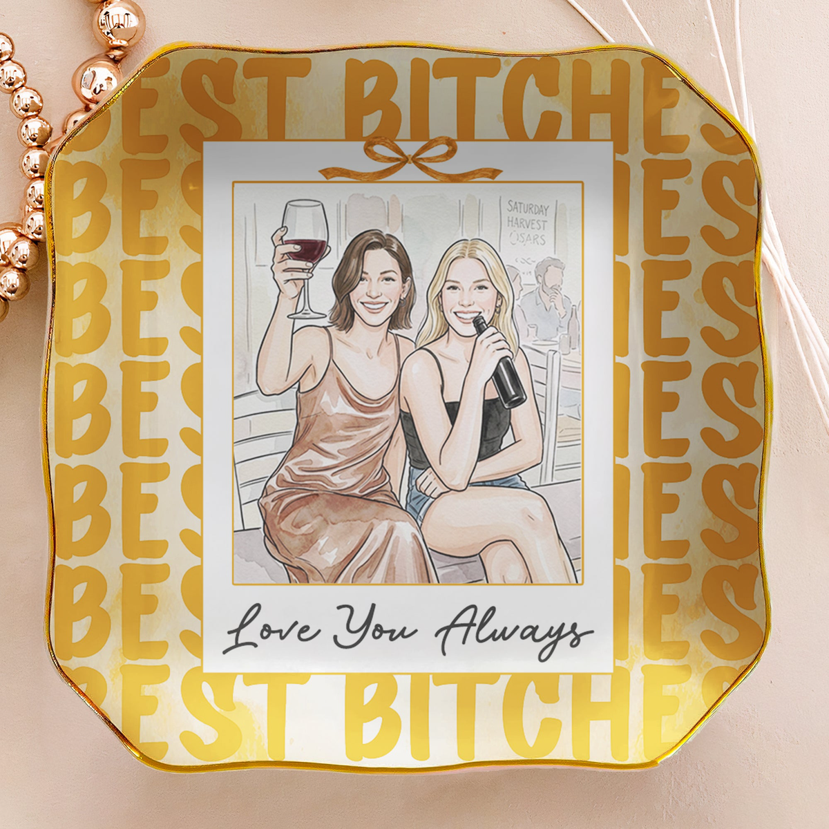 Custom Photo Watercolor Art Polaroid Frame Friendship Gifts For Her - Personalized Jewelry Dish