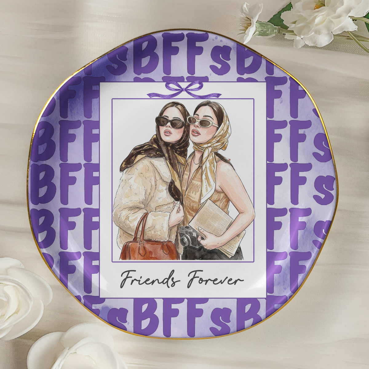 Custom Photo Watercolor Art Polaroid Frame Friendship Gifts For Her - Personalized Jewelry Dish