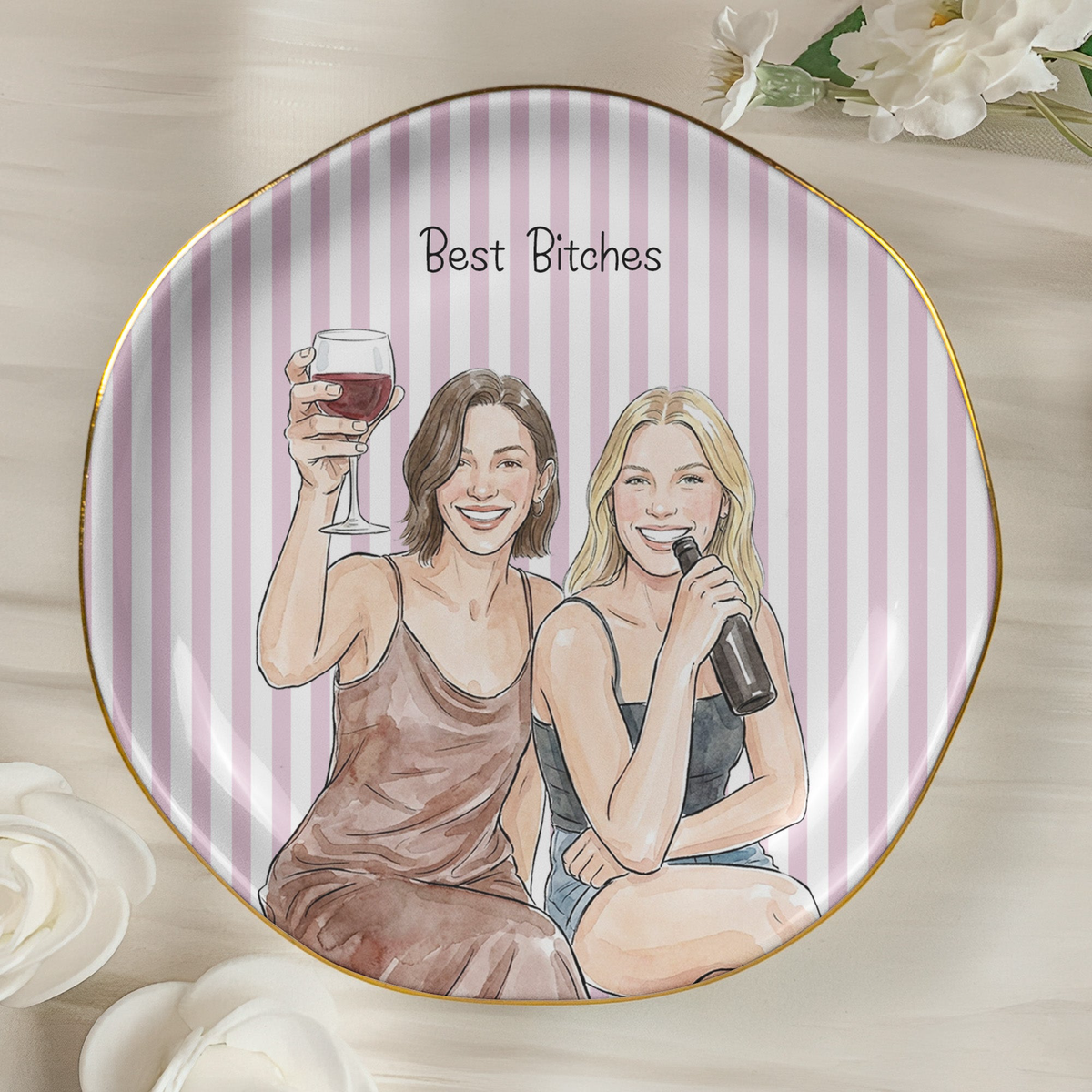 Custom Photo Watercolor Besties Forever Friends Forever - Personalized Jewelry Dish
