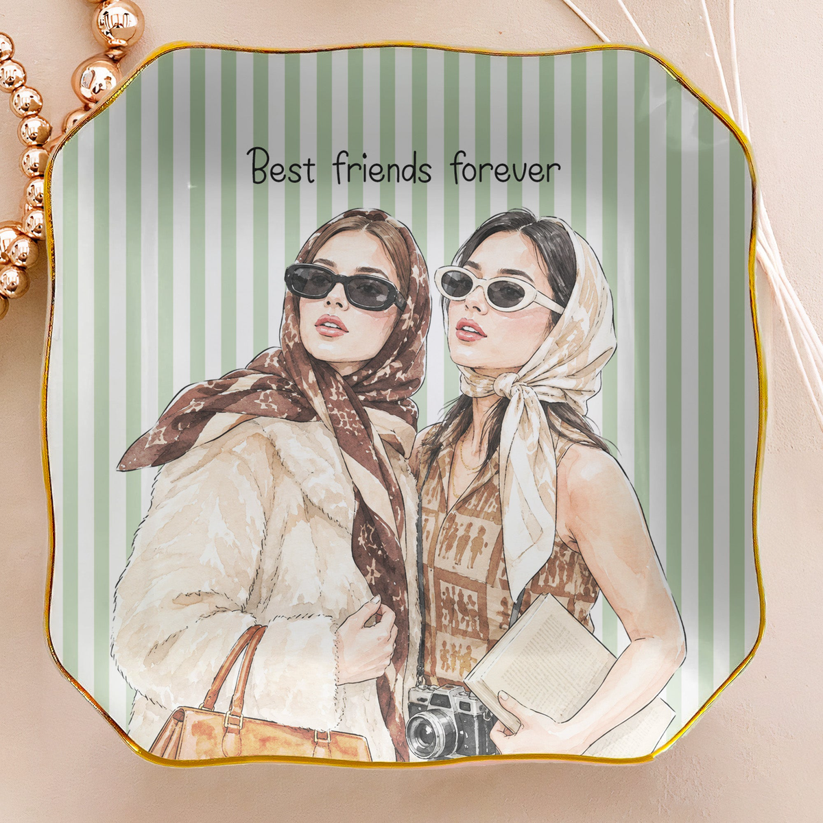 Custom Photo Watercolor Besties Forever Friends Forever - Personalized Jewelry Dish