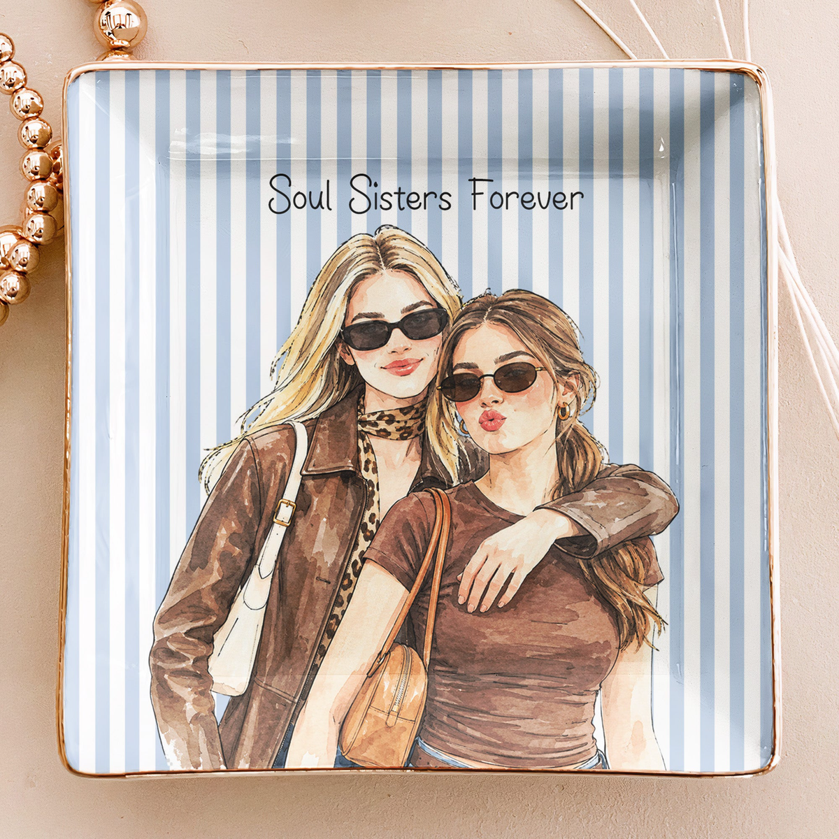 Custom Photo Watercolor Besties Forever Friends Forever - Personalized Jewelry Dish