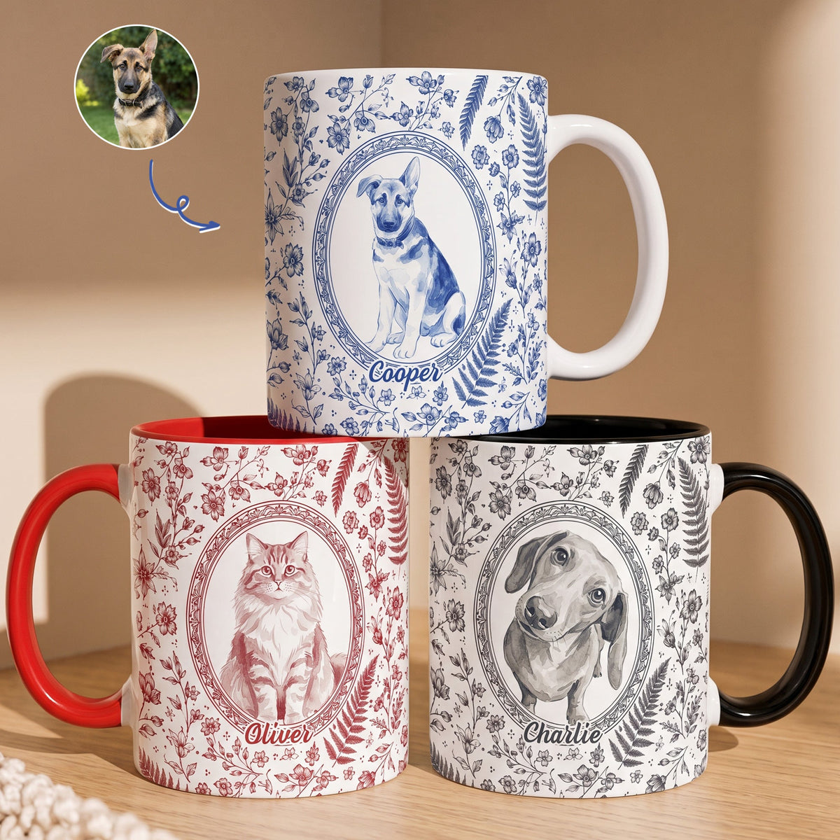 Custom Photo Watercolor Dog Cat Pet Portrait Toile Remembrance - Personalized Mug