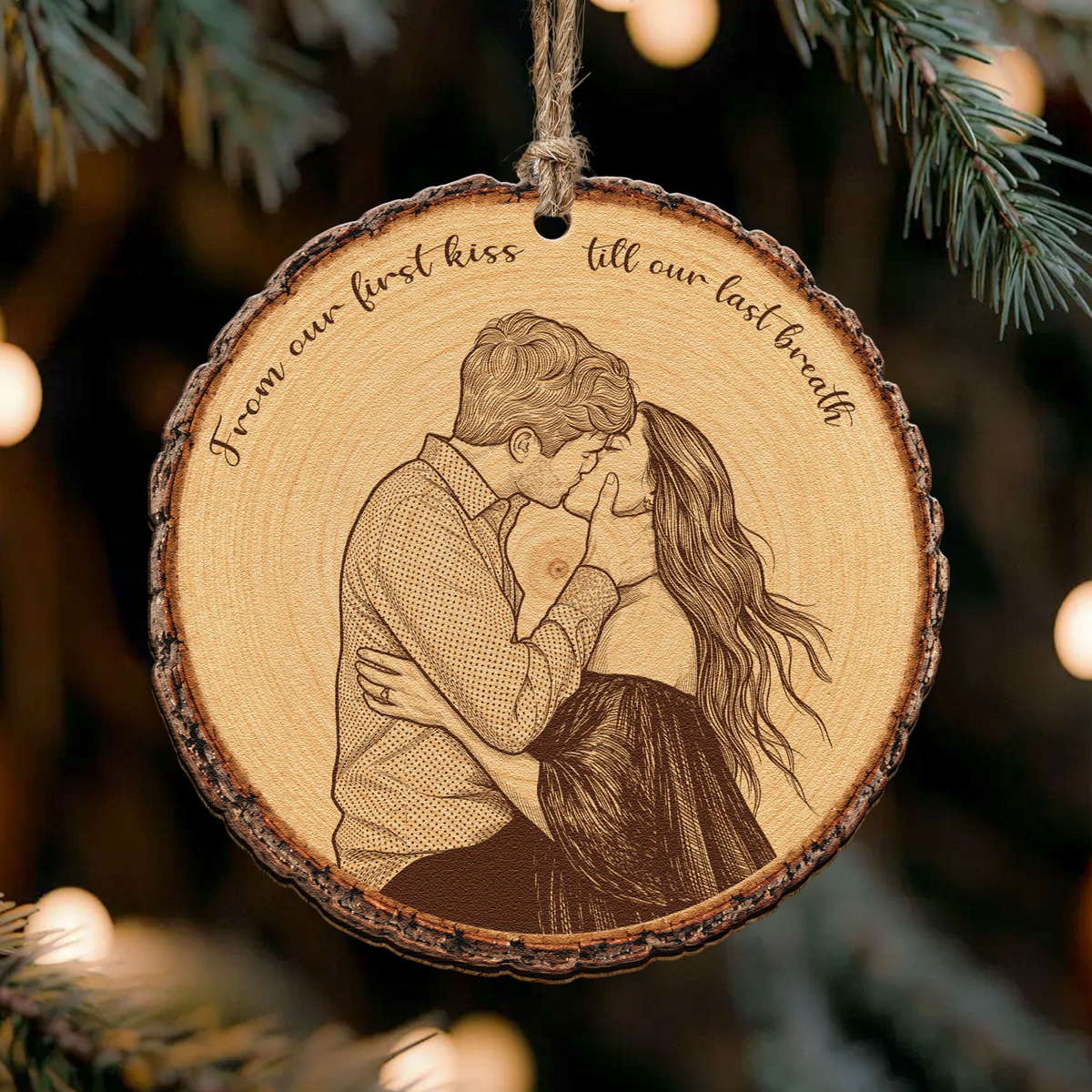 Custom Portrait Art Printed Wood Slice - For Couples, Anniversary Xmas Gifts - Personalized Ornament