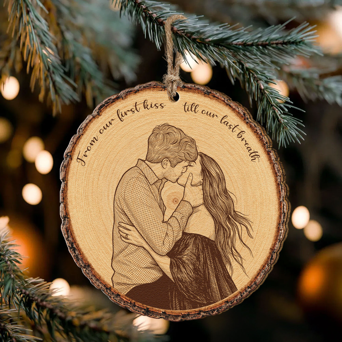 Custom Portrait Art Printed Wood Slice - For Couples, Anniversary Xmas Gifts - Personalized Ornament