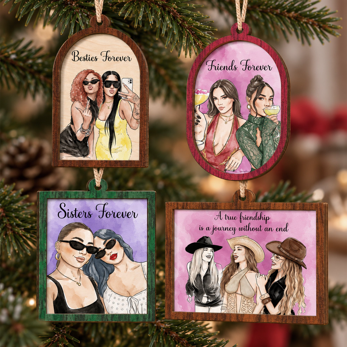 Custom Portrait Art Thank You Friend Gifts, 2 Layer Wooden - Personalized Ornament
