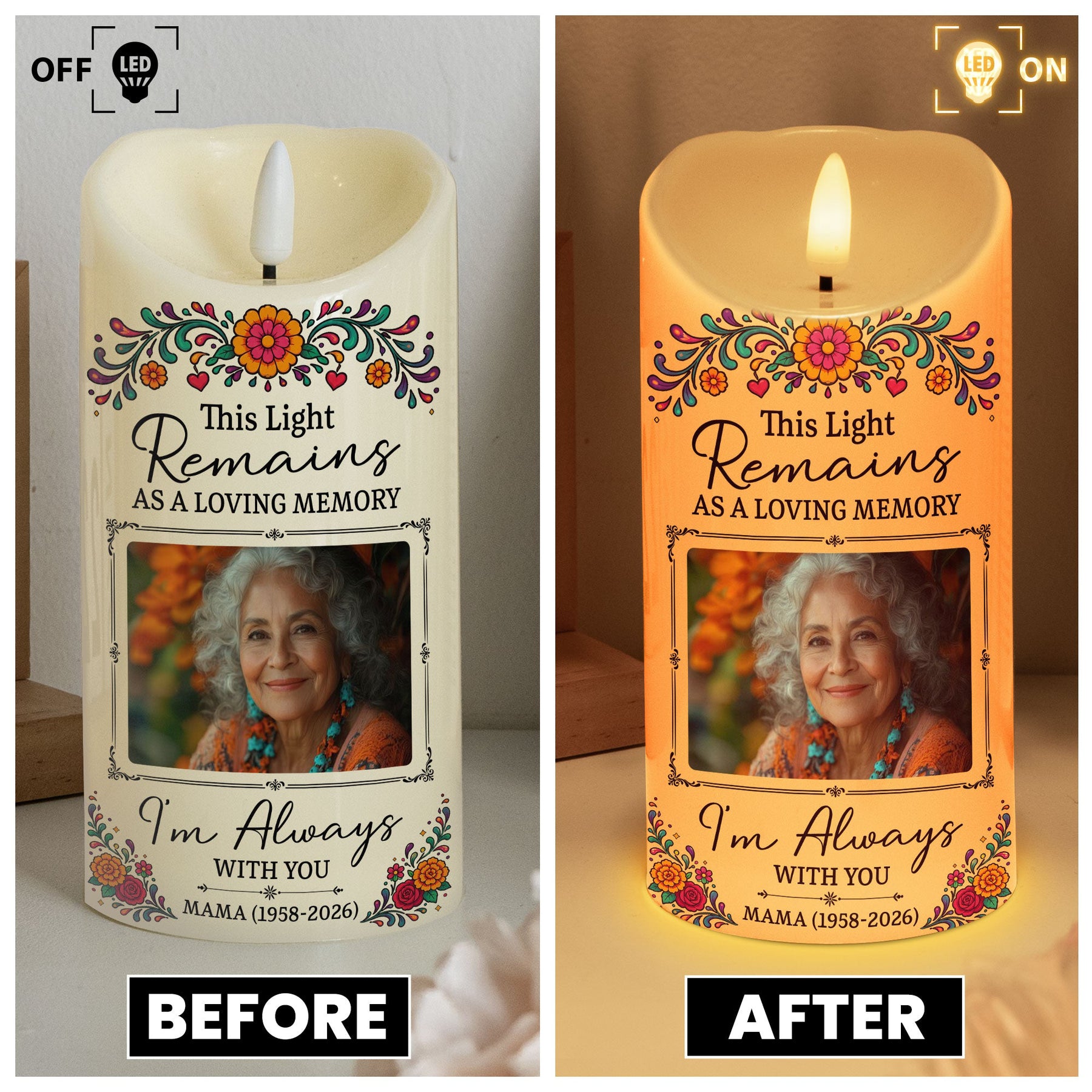 Custom Portrait Day Of The Dead Sympathy Gift - Personalized Candles