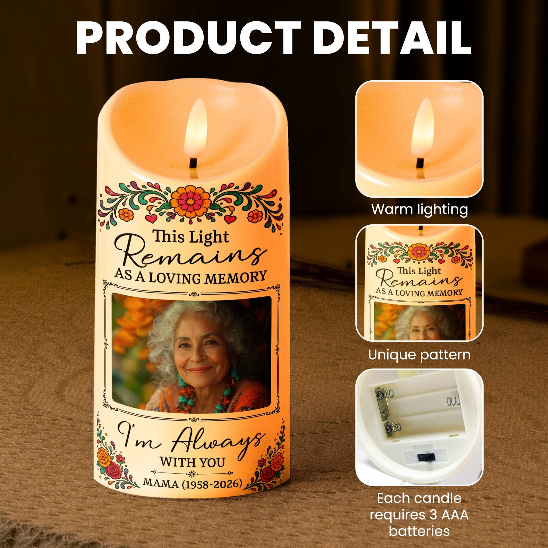 Custom Portrait Day Of The Dead Sympathy Gift - Personalized Candles