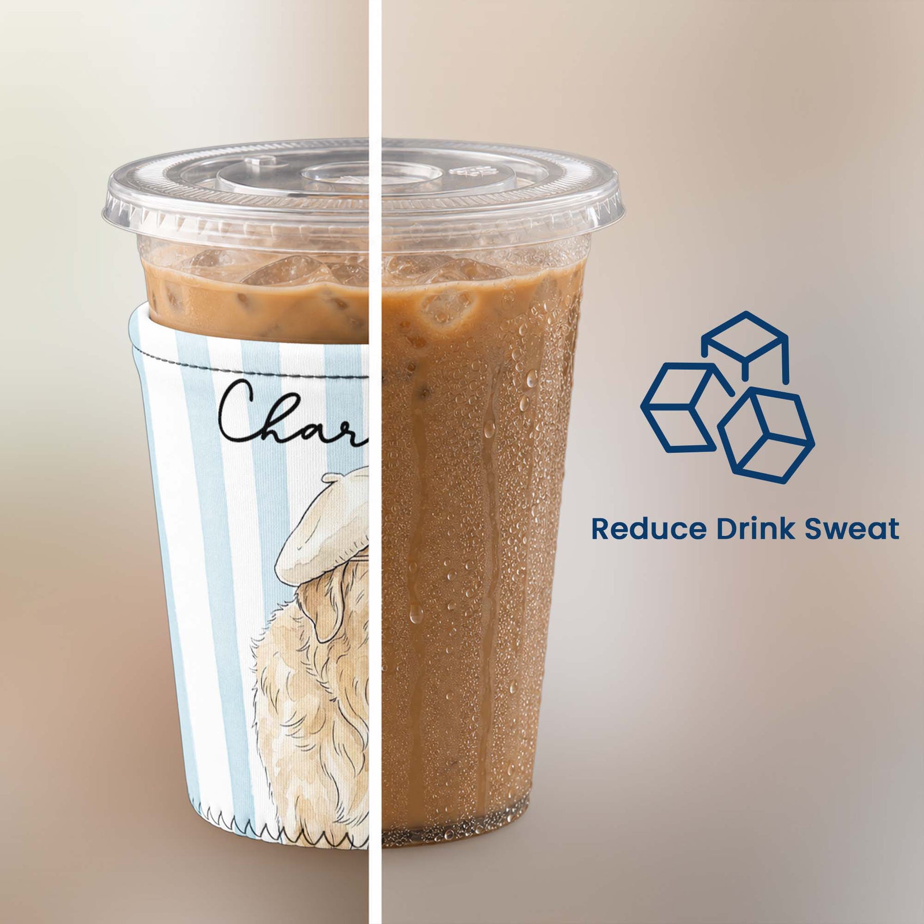 Custom Striped Pattern Watercolor Pet Portrait - Personalized Iced Coffee Sleeve