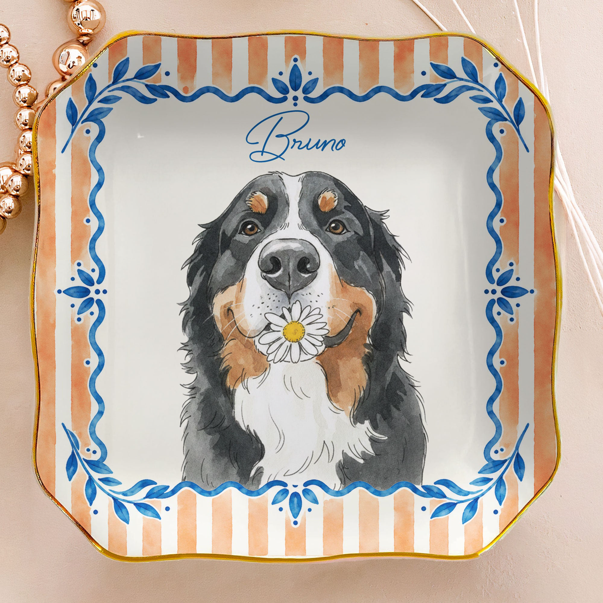 Custom Watercolor Art Pet Photo Gifts For Dog Mom, Cat Mom - Personalized Jewelry Dish