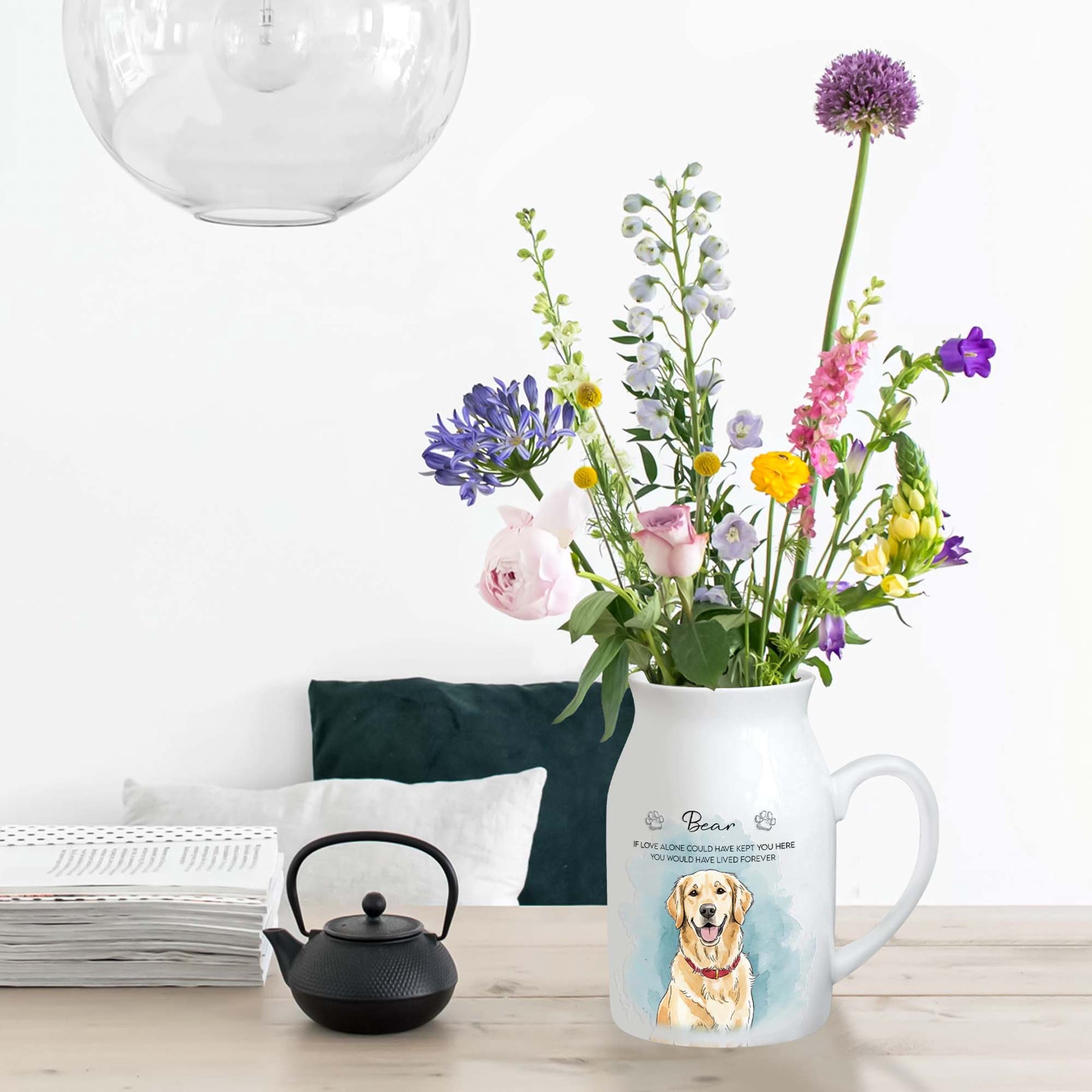 Custom Watercolor Pet Portrait Memorial Pet Loss Gift - Personalized Vase