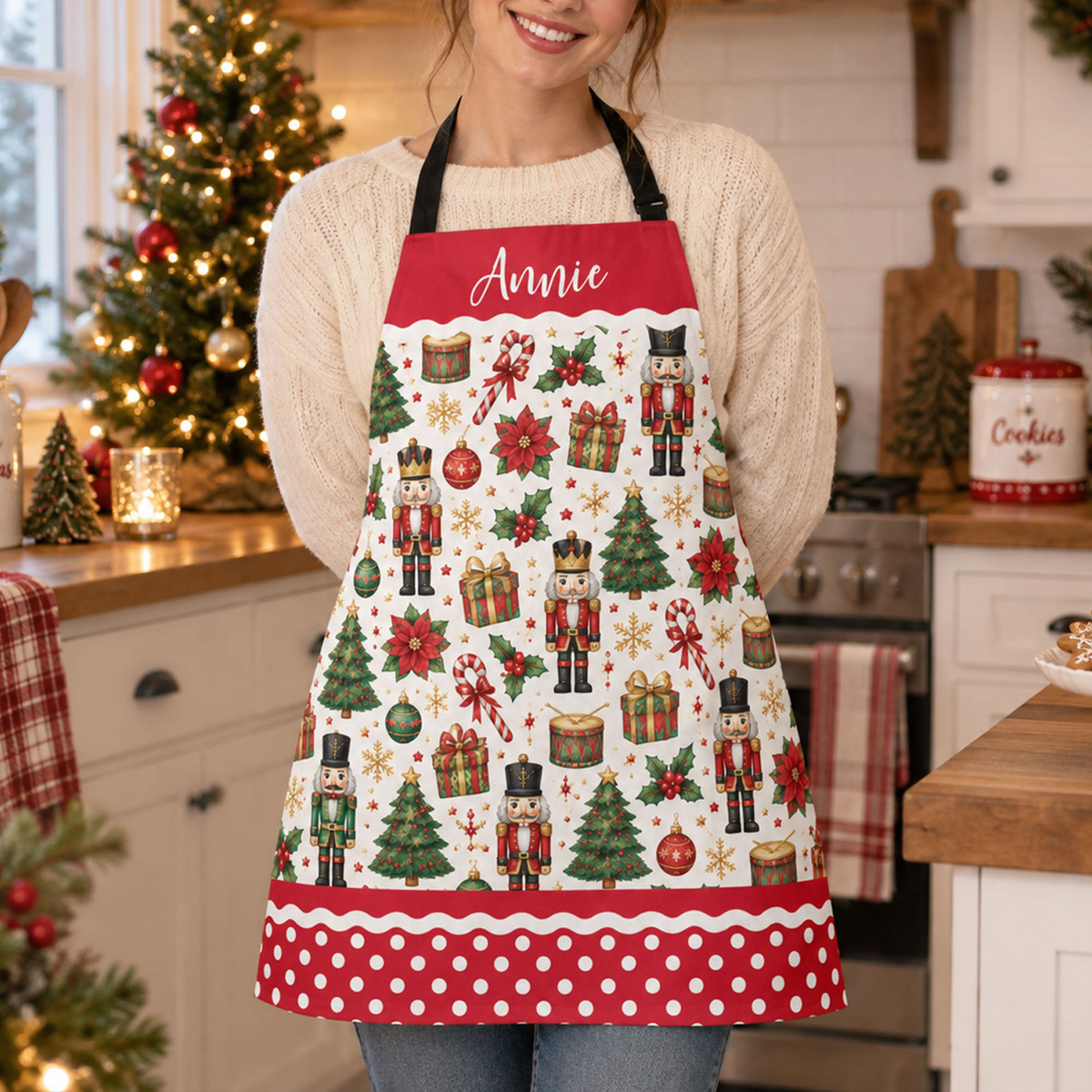 Cute Christmas Holiday, Nutcracker, Gingerbread Custom Name Gift For Mom, Grandma, Her - Personalized Apron