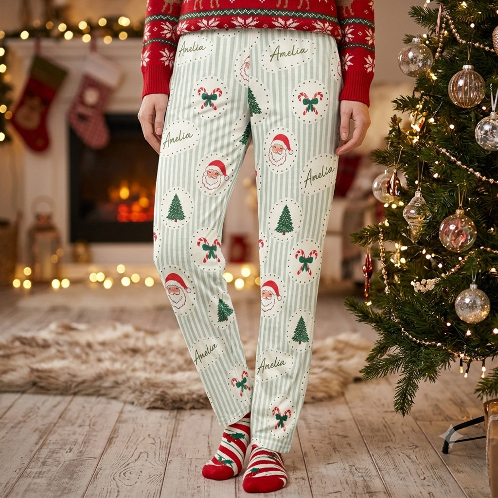 Cute Santa Claus Tree Custom Name, Christmas Gift For Her, Family Matching - Personalized Lounge Pants