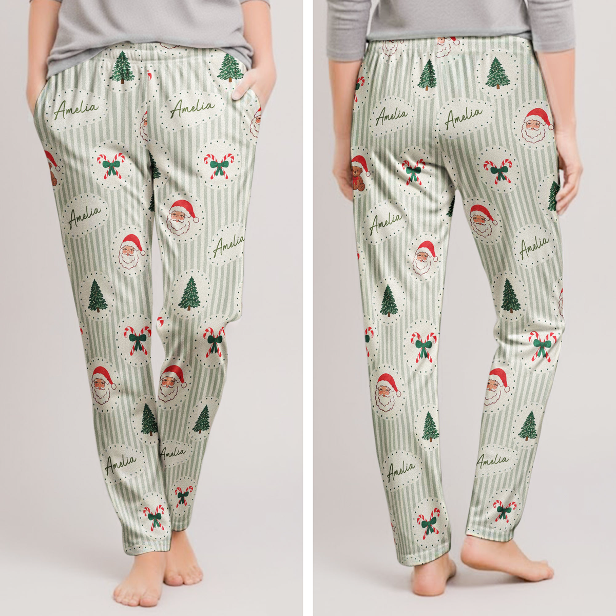 Cute Santa Claus Tree Custom Name, Christmas Gift For Her, Family Matching - Personalized Lounge Pants