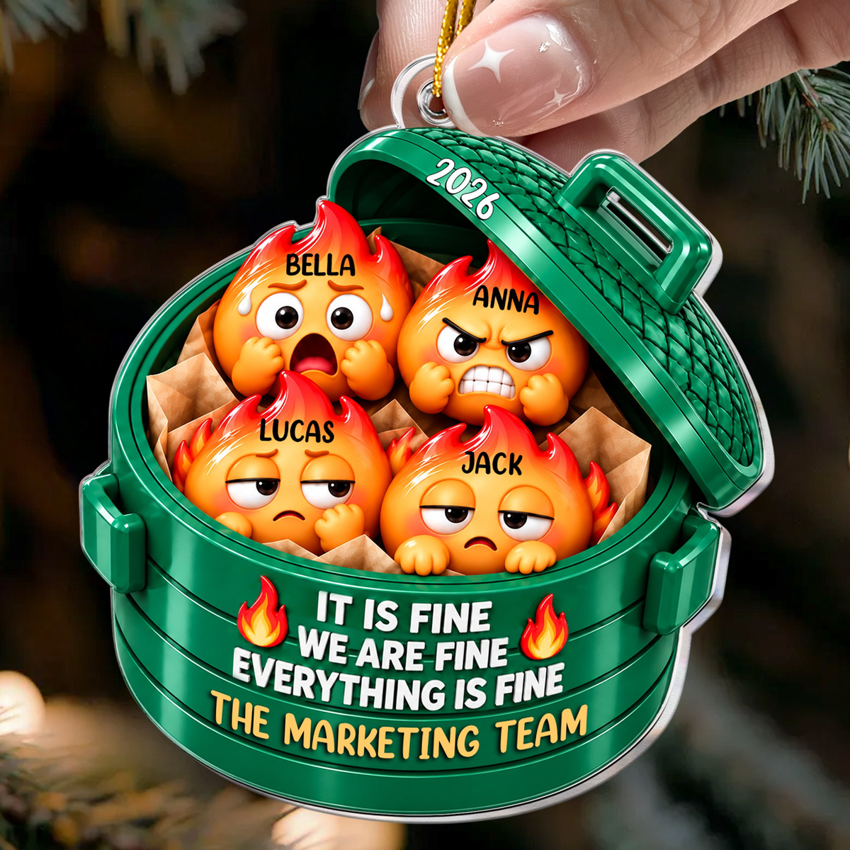 Everything Is Fine Squishy Dumpster Fire Coworkers Christmas Gifts - Personalized Ornament