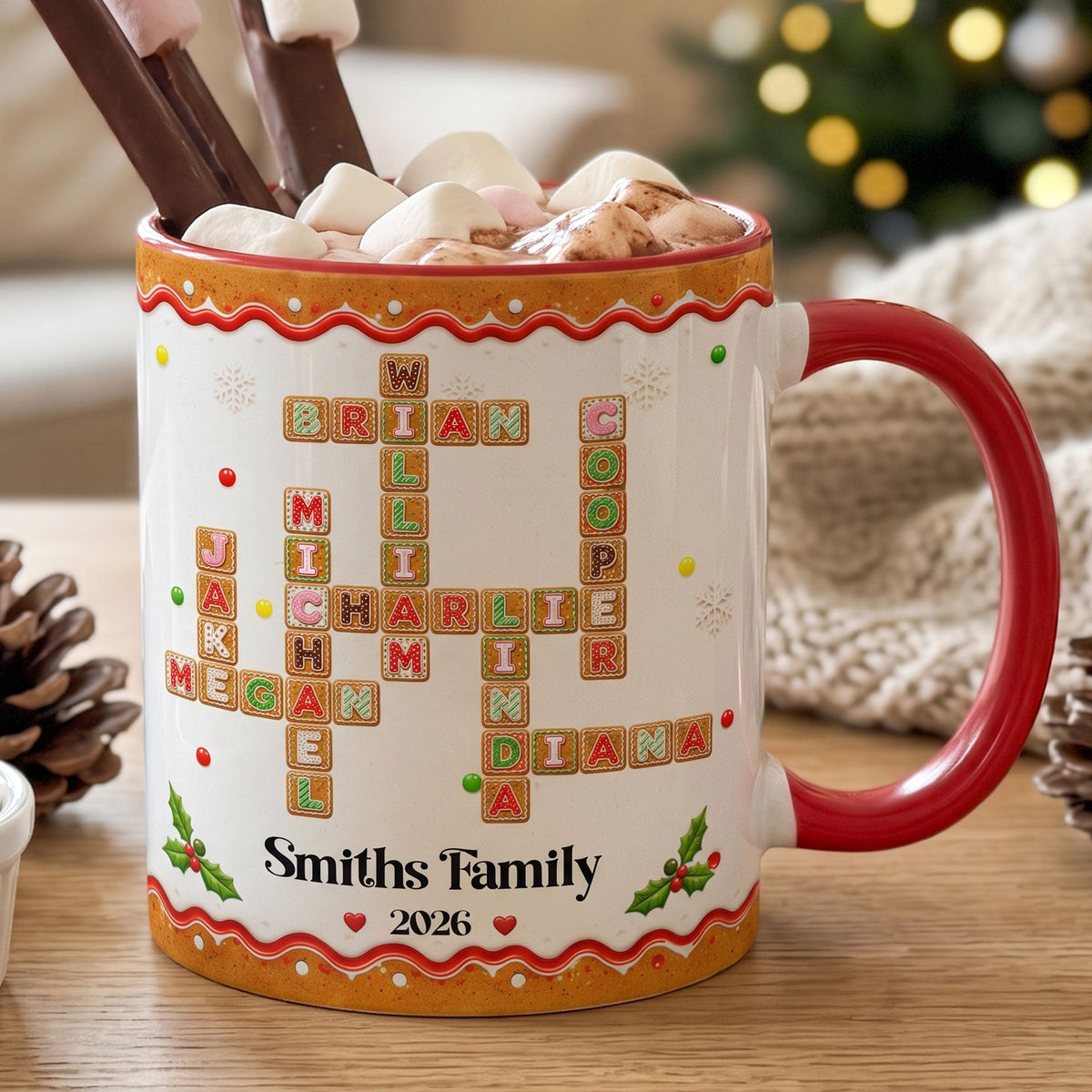 Family Forever Gifts For Siblings Custom Crosswords - Christmas Gingerbread Style - Personalized Mug