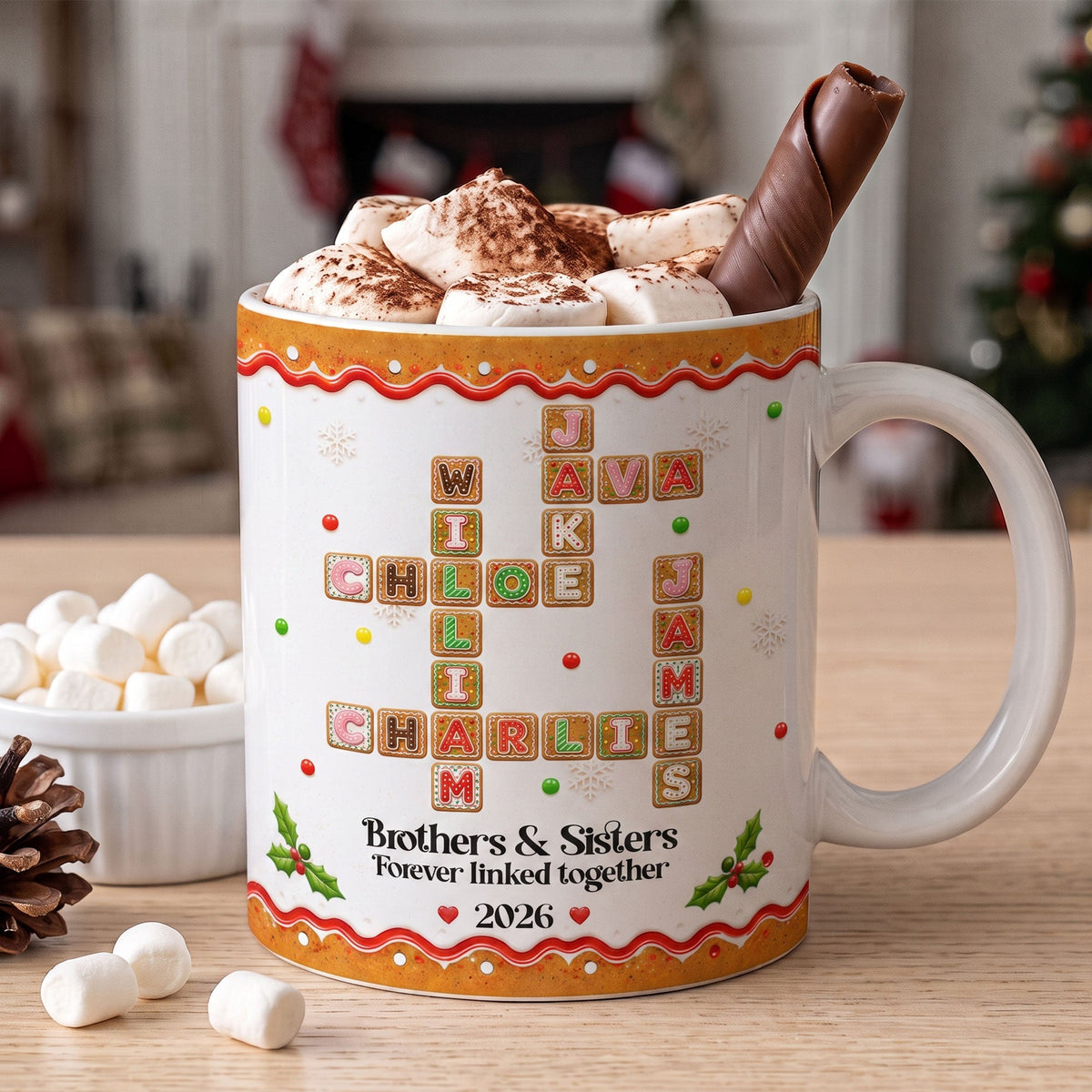 Family Forever Gifts For Siblings Custom Crosswords - Christmas Gingerbread Style - Personalized Mug