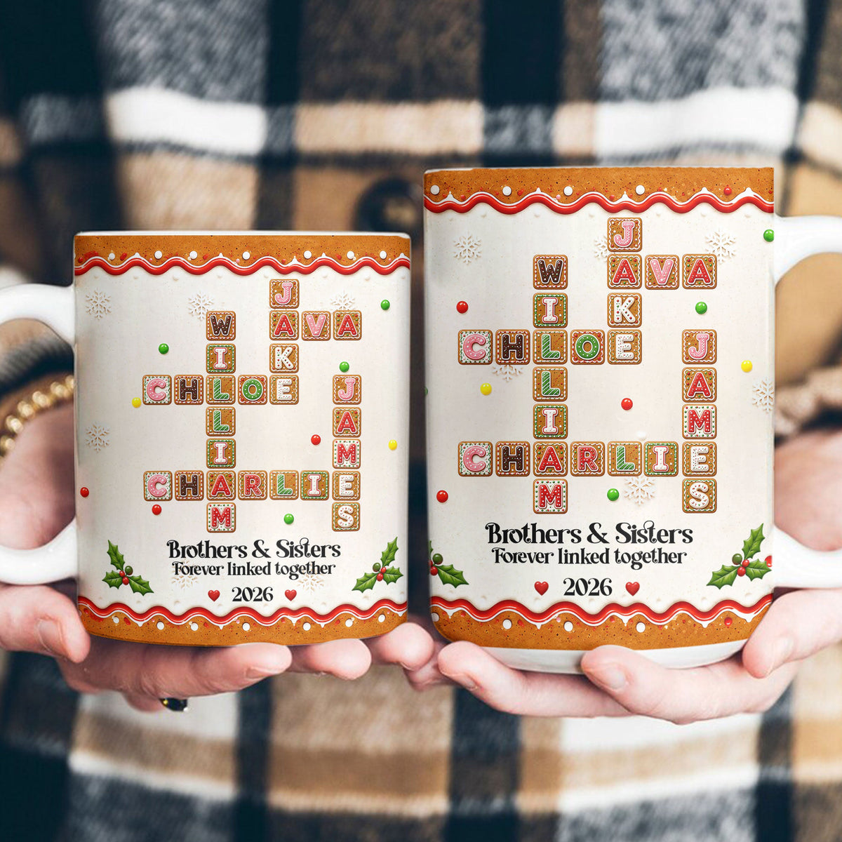 Family Forever Gifts For Siblings Custom Crosswords - Christmas Gingerbread Style - Personalized Mug