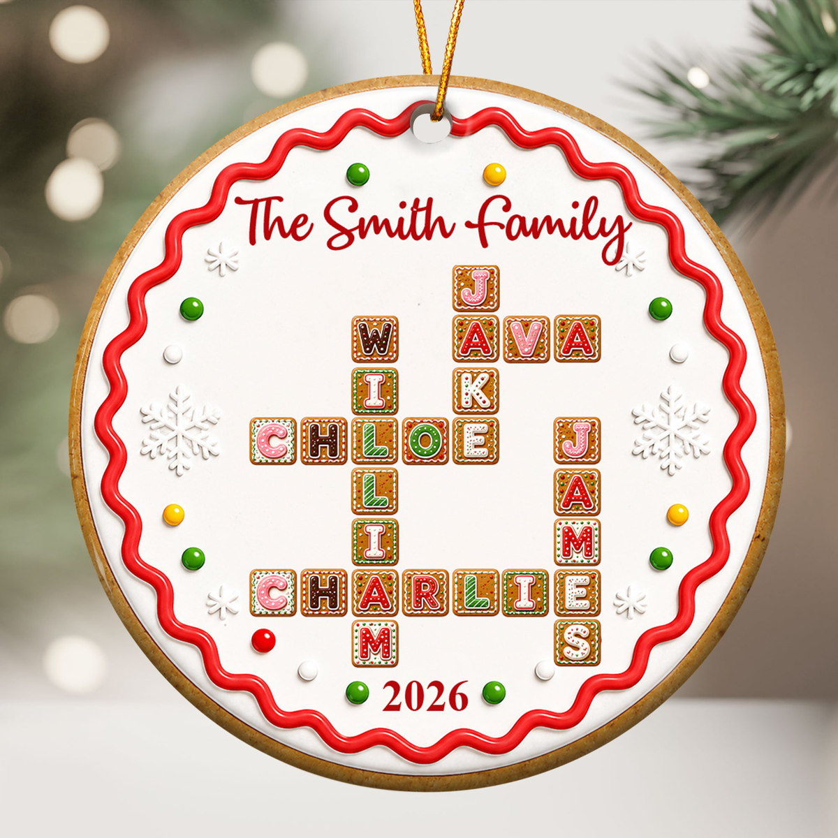 Family Forever Sibling Gifts Custom Crosswords - Christmas Gingerbread Style - Personalized Ornament