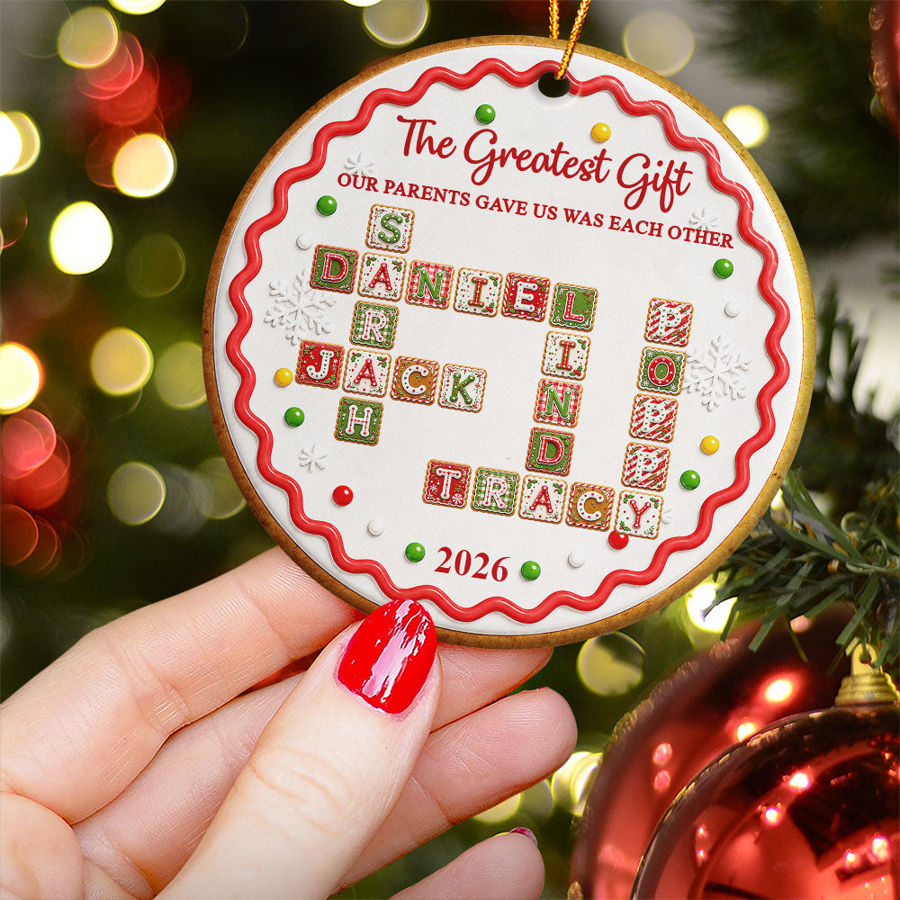 Family Forever Sibling Gifts Custom Crosswords - Christmas Gingerbread Style - Personalized Ornament