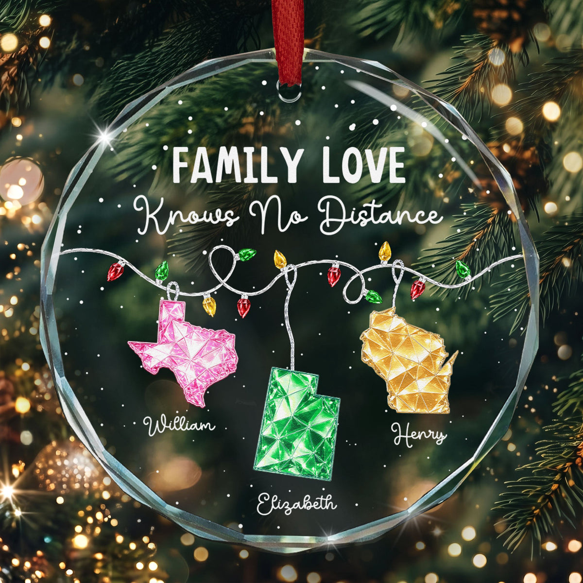 Family Love Knows No Distance Long Distance Christmas Gifts For Family, Siblings - Personalized Ornament