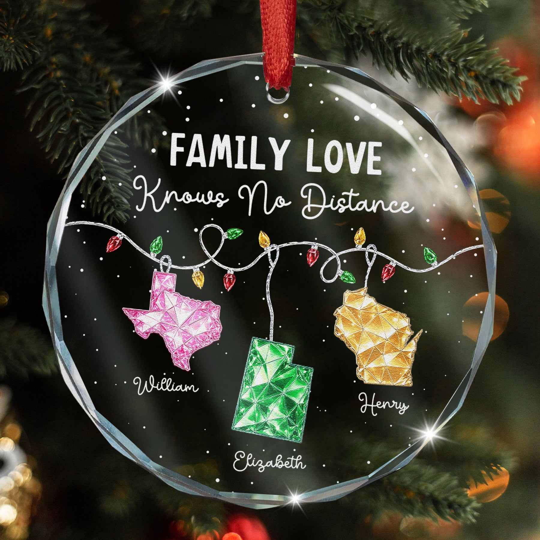 Family Love Knows No Distance Long Distance Christmas Gifts For Family, Siblings - Personalized Ornament