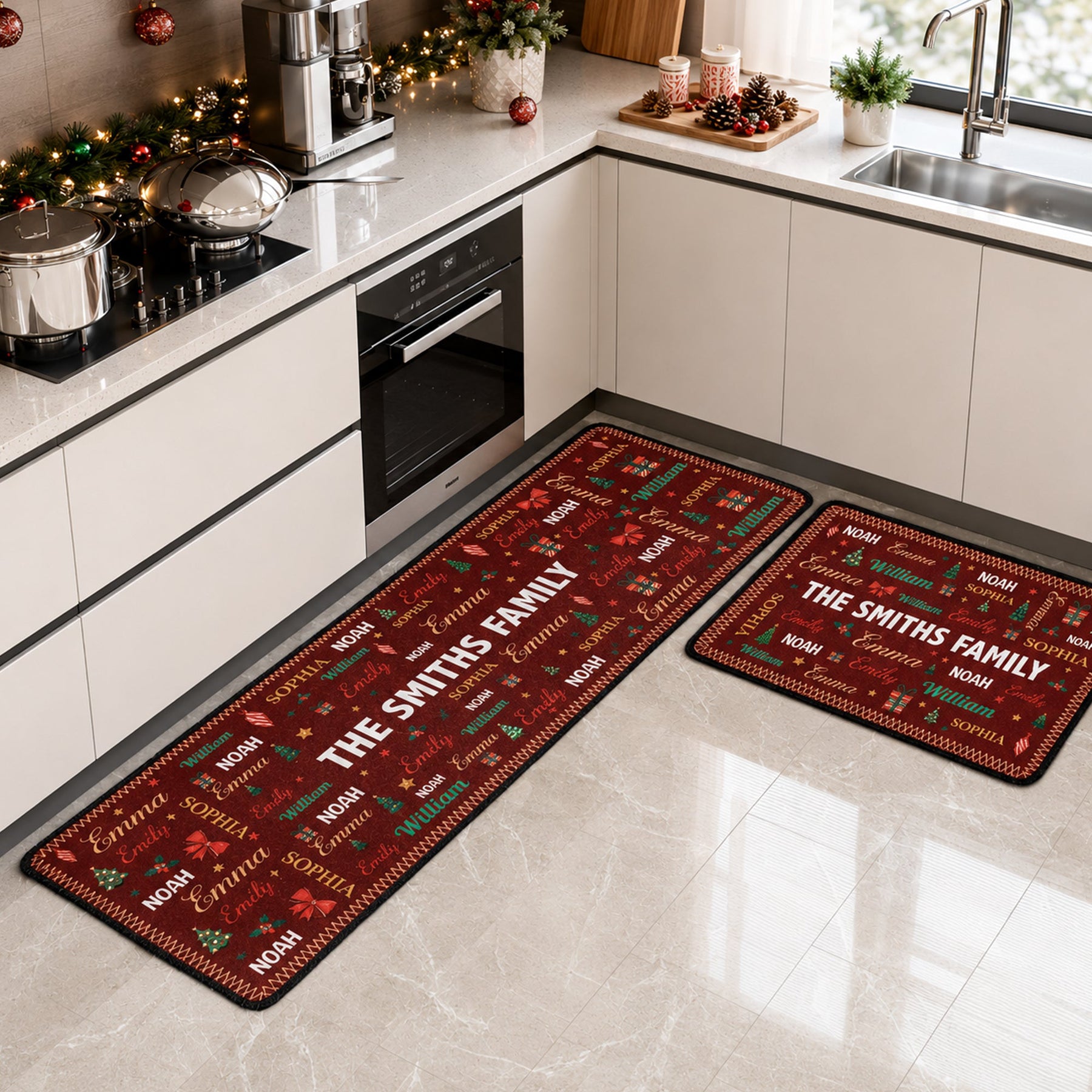 Family Name Word Christmas Theme - Personalized Runner Rug