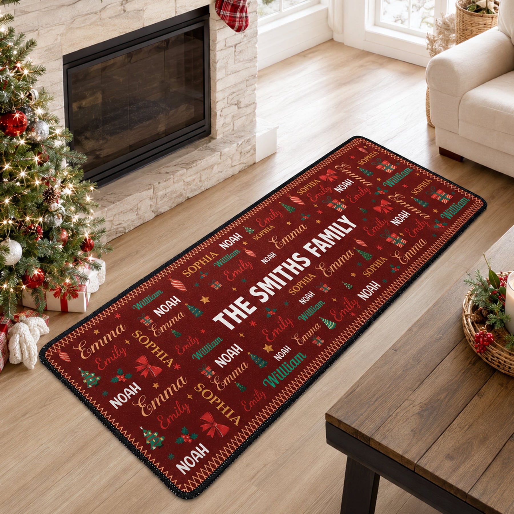 Family Name Word Christmas Theme - Personalized Runner Rug