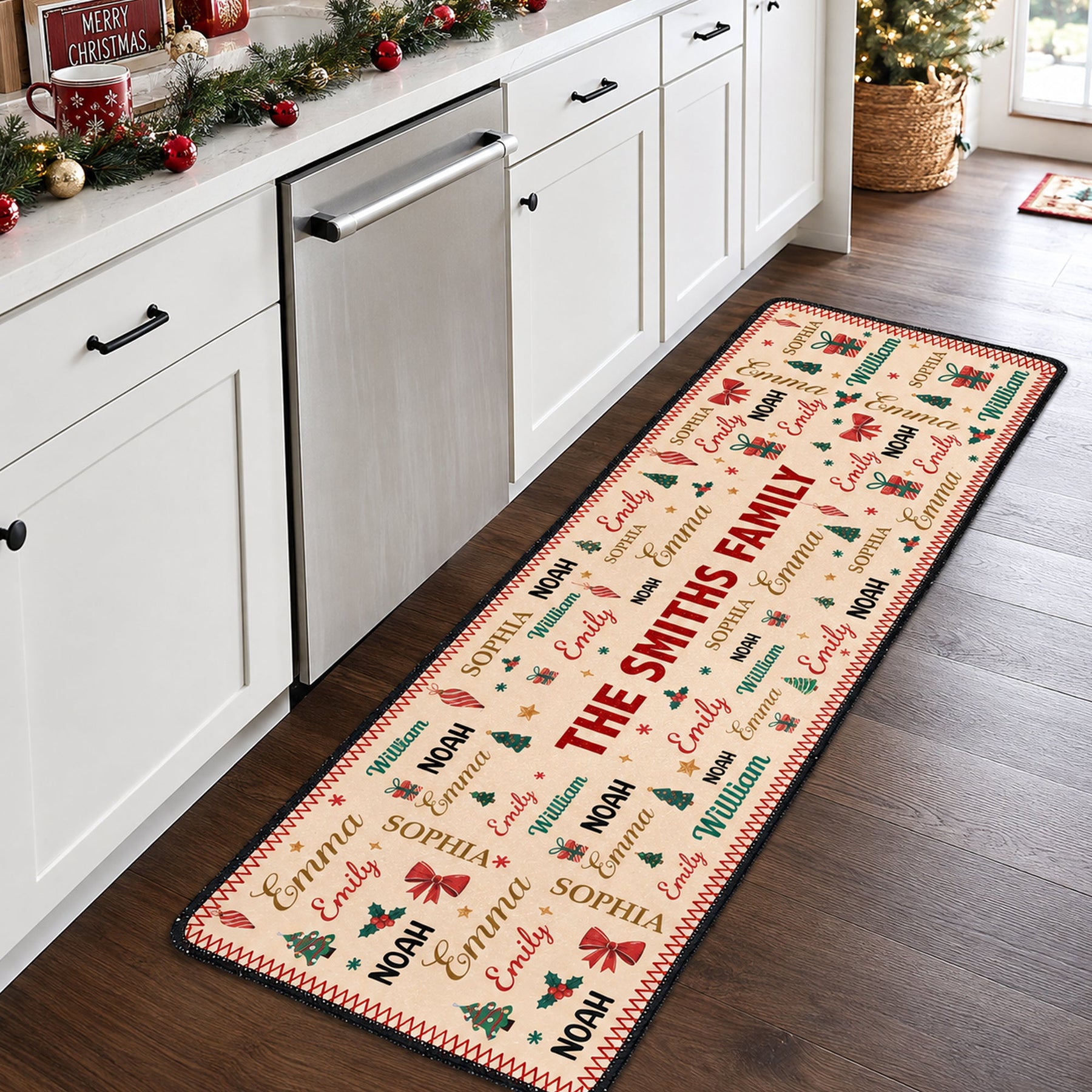 Family Name Word Christmas Theme - Personalized Runner Rug