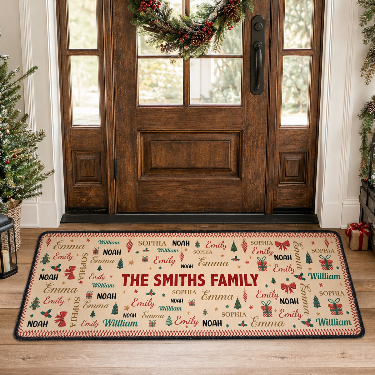 Family Name Word Christmas Theme - Personalized Runner Rug