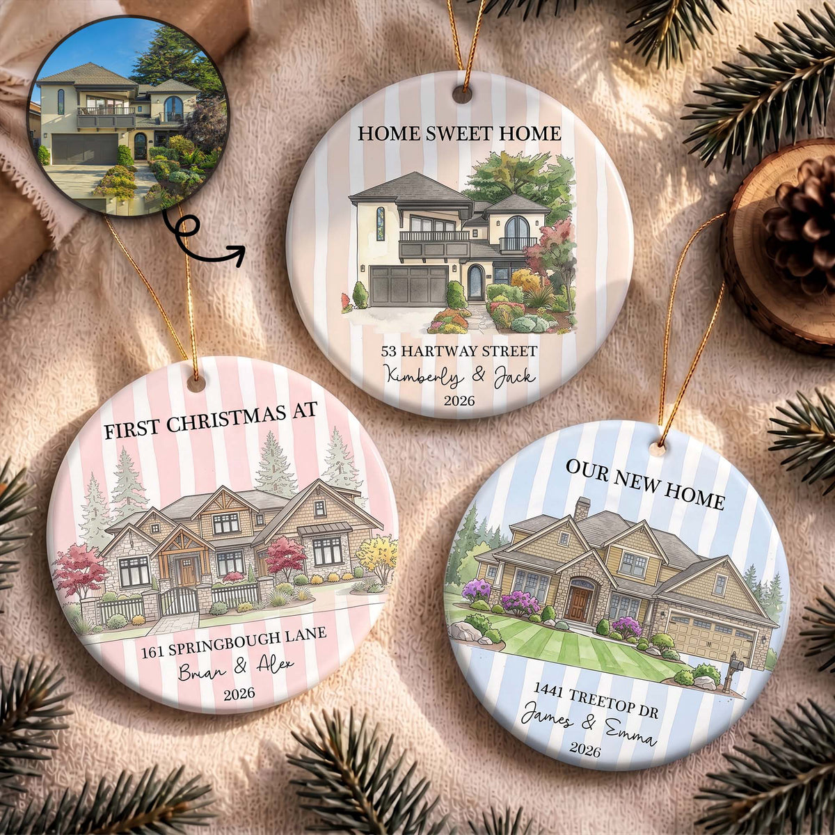 First Christmas Together In New Home Christmas 2026 Custom Photo Watercolor - Personalized Ornament