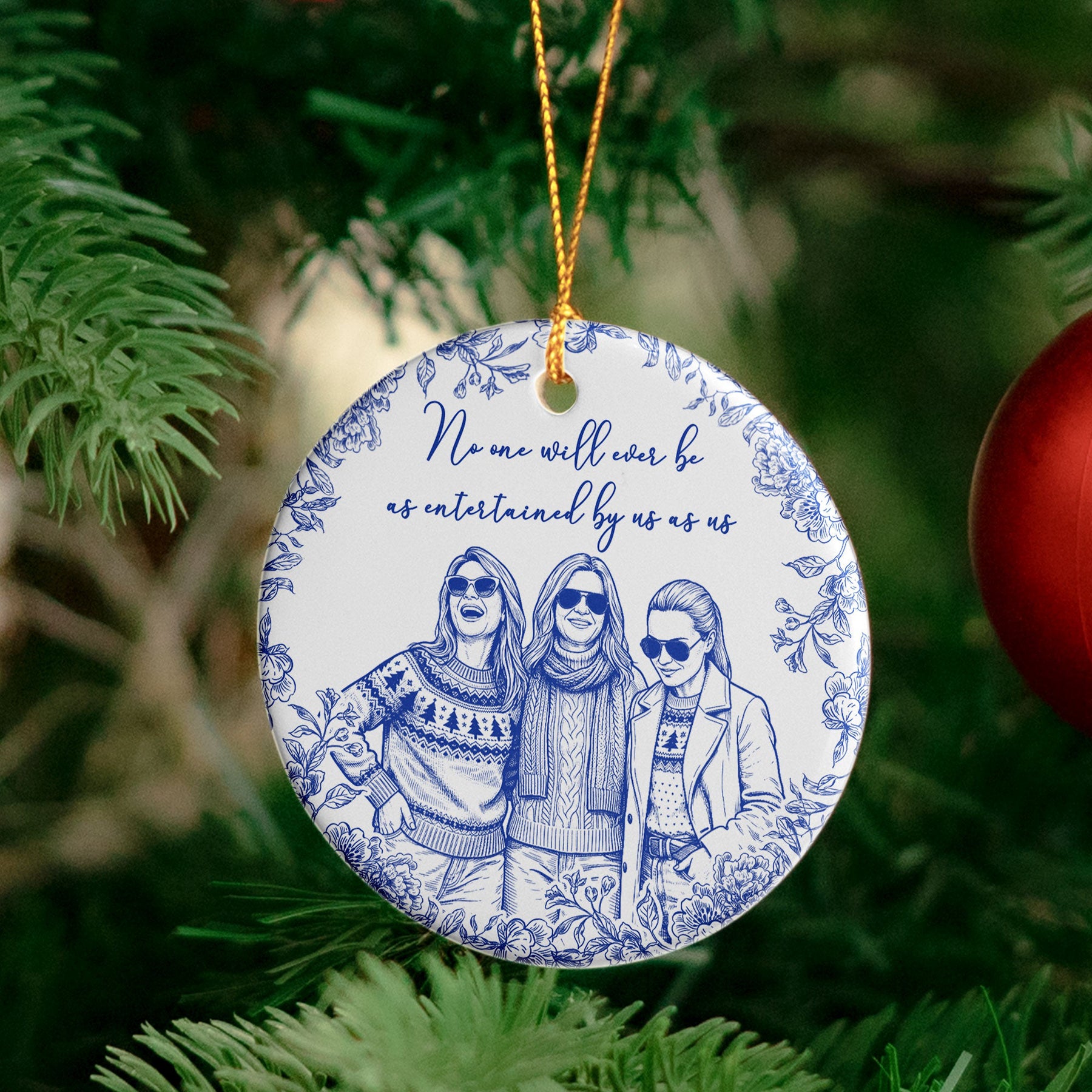 Friendship Sketch Line Art Christmas Gifts For Friends, Sisters - Personalized Ornament
