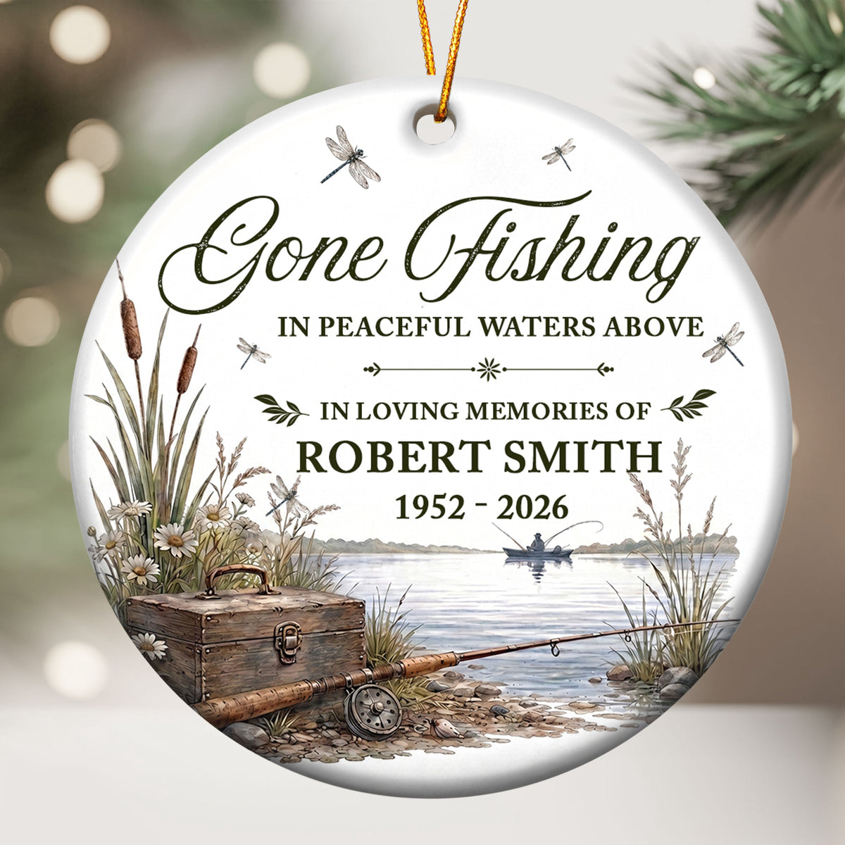 Gone Fishing In Peaceful Waters Above - Personalized Ornament